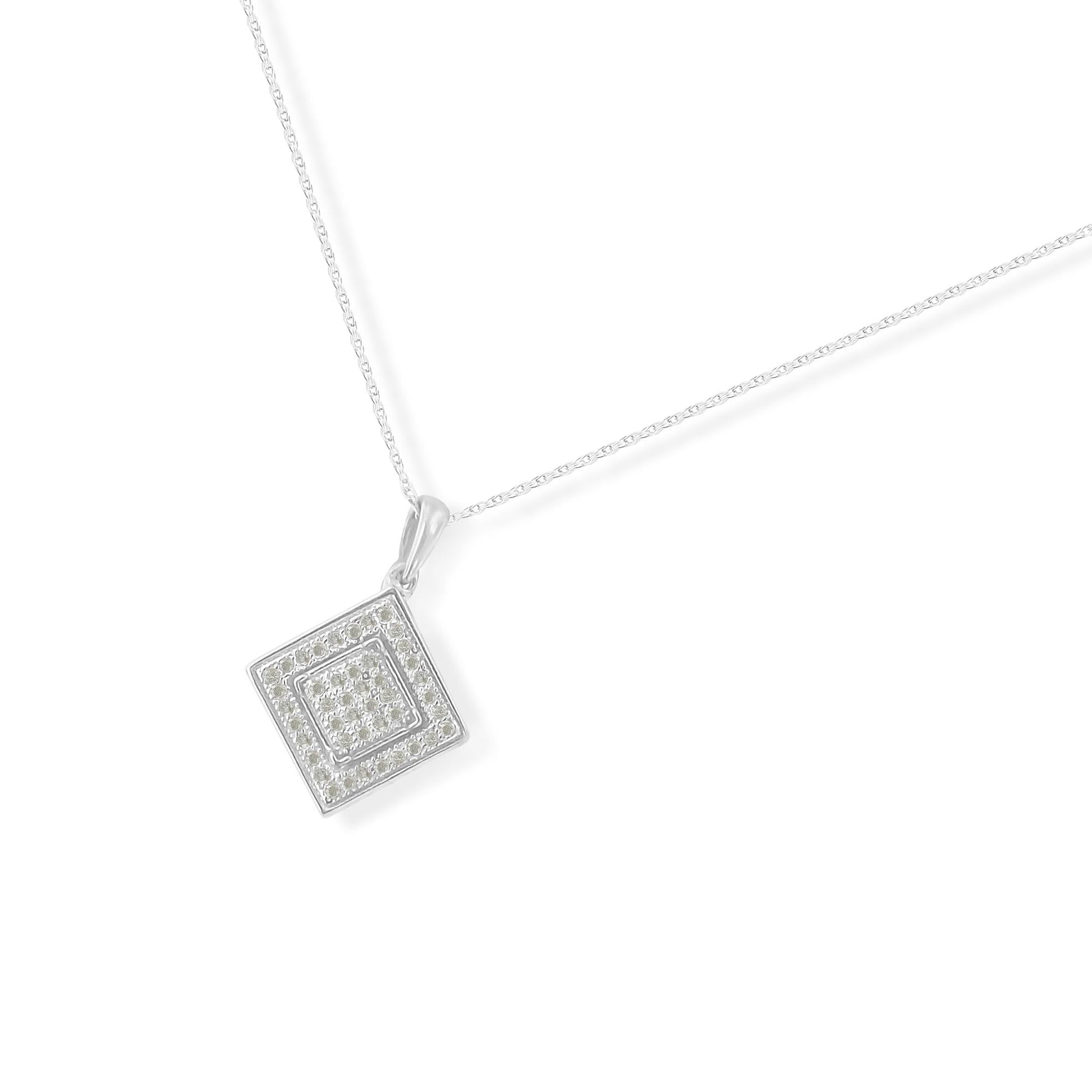 .925 Sterling Silver 1/3 cttw Diamond Rhombus Shaped 18’’ Pendant Necklace