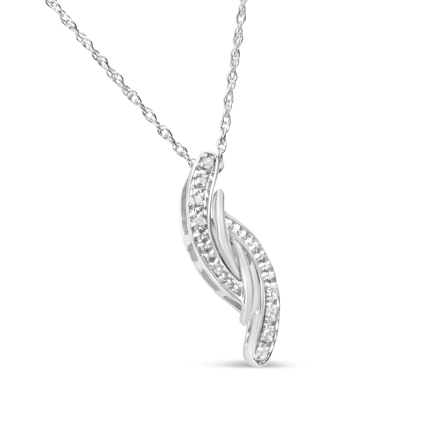 .925 Sterling Silver Diamond Accent Bypass Curve 18’’ Pendant Necklace (I-J