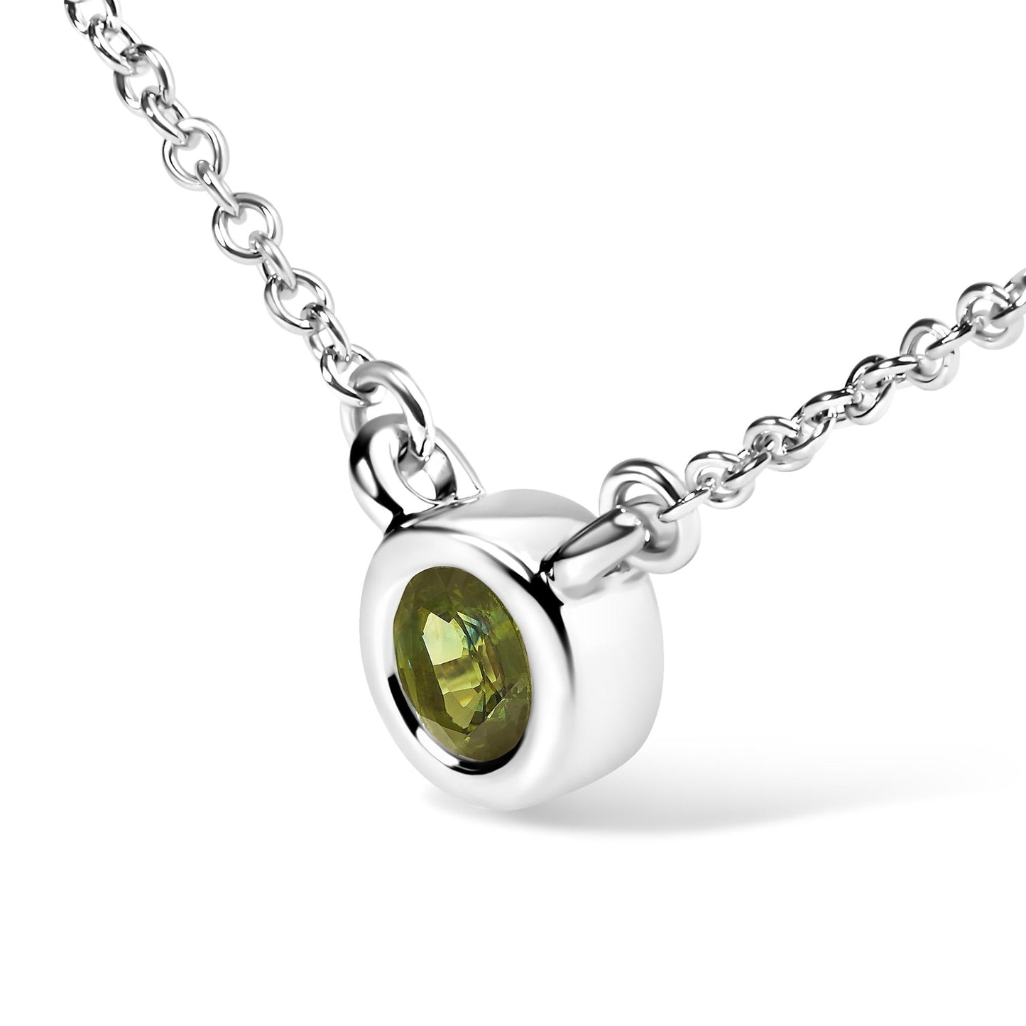 14K White Gold 1/2 Cttw Green Lab Grown Diamond Bezel-Set Solitaire 18" Pendant Necklace (Green Color, VS1-VS2 Clarity)