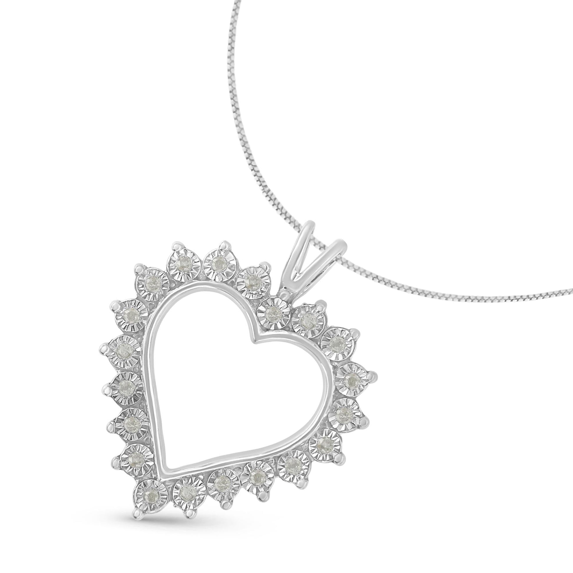 .925 Sterling Silver 1/10 cttw 3-Prong Diamond Open Heart Pendant Necklace (I-J