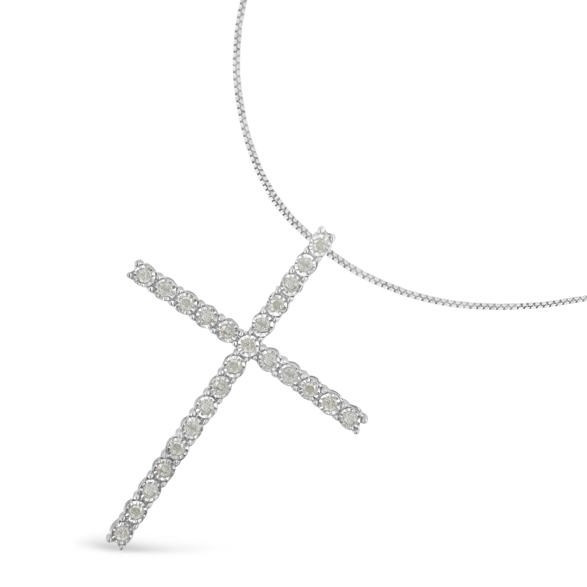 .925 Sterling Silver 1/2 Cttw Brilliant Cut Diamond Miracle-Set Cross 18’’