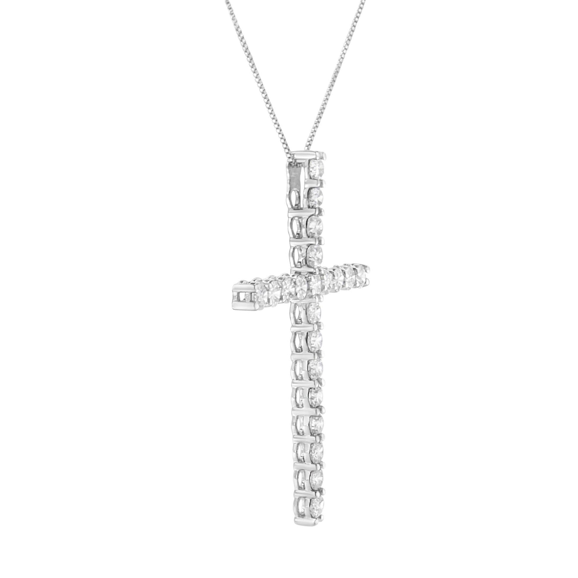 .925 Sterling Silver 4.0 Cttw Diamond 2-1/4’’ Cross Pendant with Box Chain