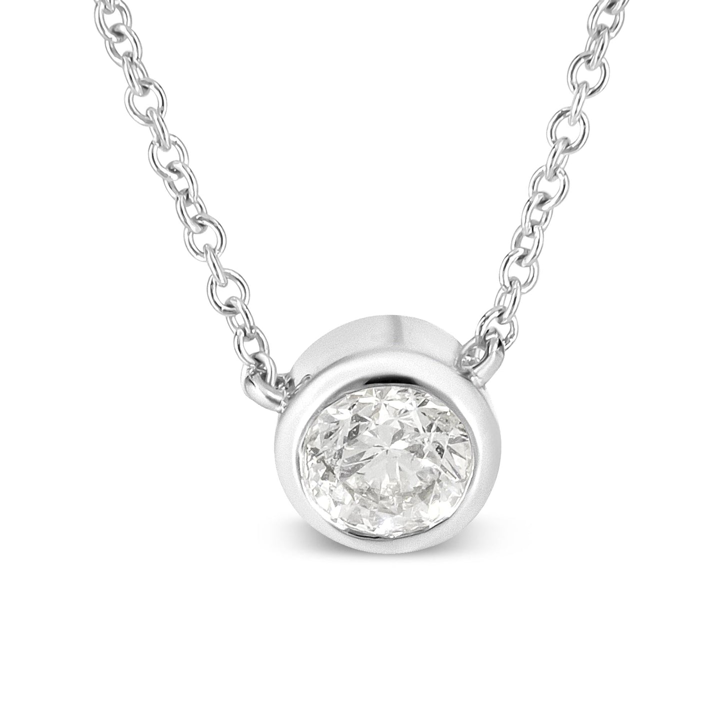 10K White Gold 1/3 Cttw Round Bezel-Set Diamond Solitaire Pendant Necklace (I-J