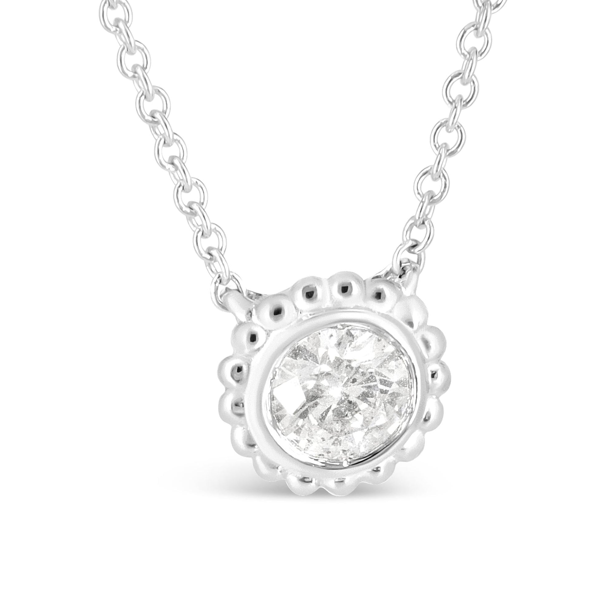 10K White Gold 1/2 Cttw Bezel Set Round Diamond Sunflower Finish 18’’