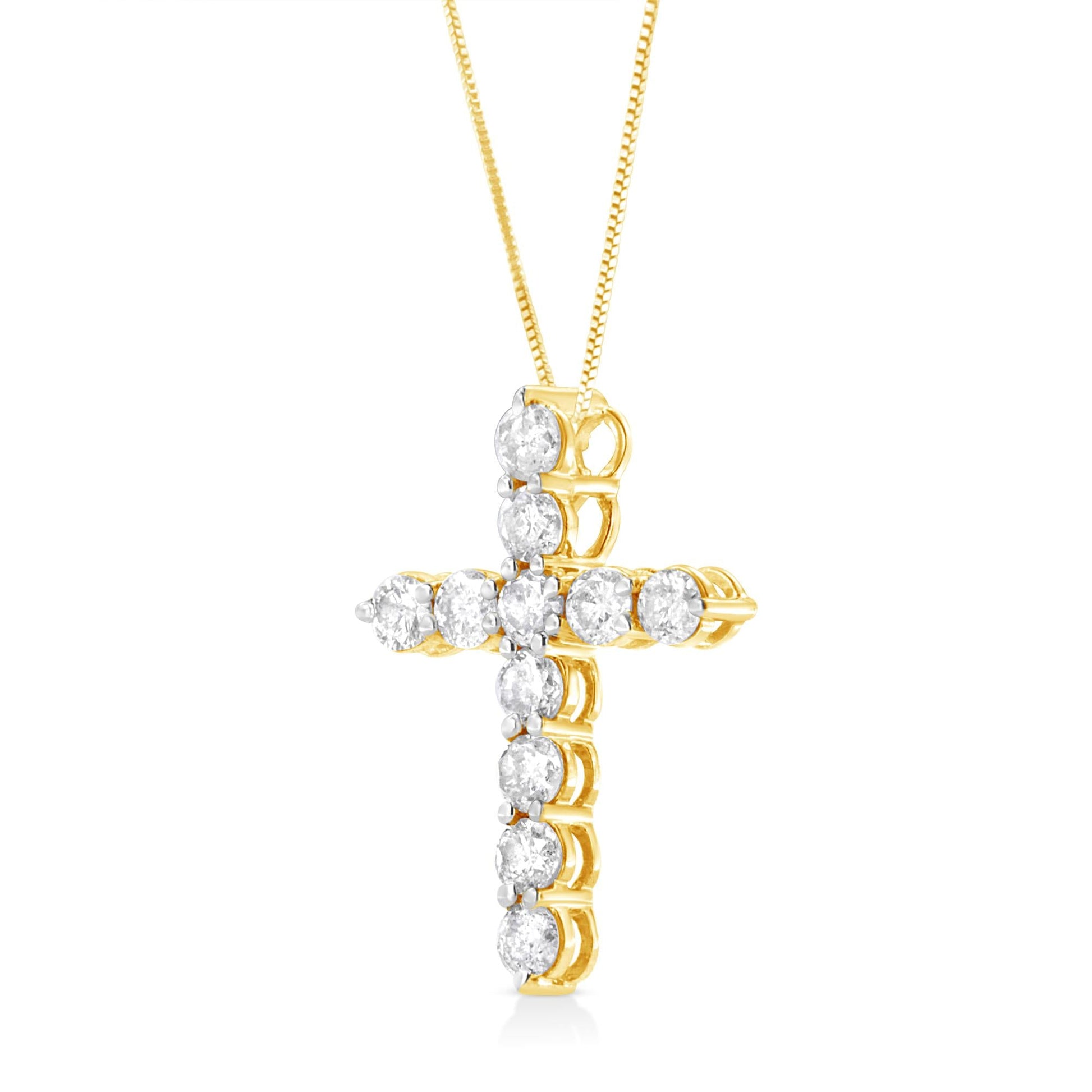 10K Yellow Gold Plated.925 Sterling Silver 1 cttw Prong Set Diamond Cross