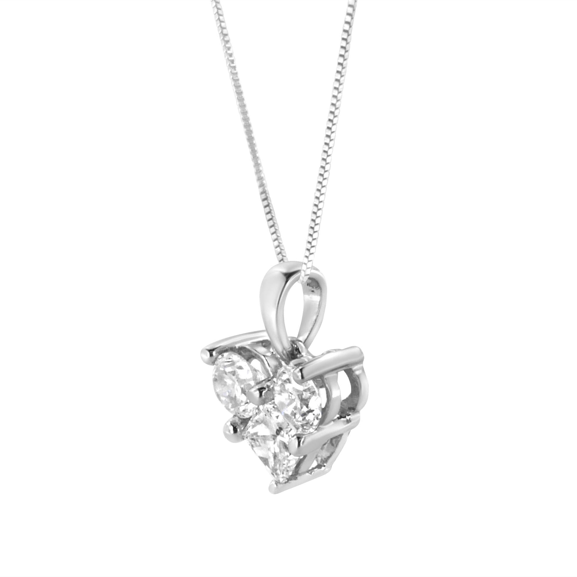 10K White Gold 1.0 Cttw Round-Cut and Princess-Cut Diamond Heart Shaped