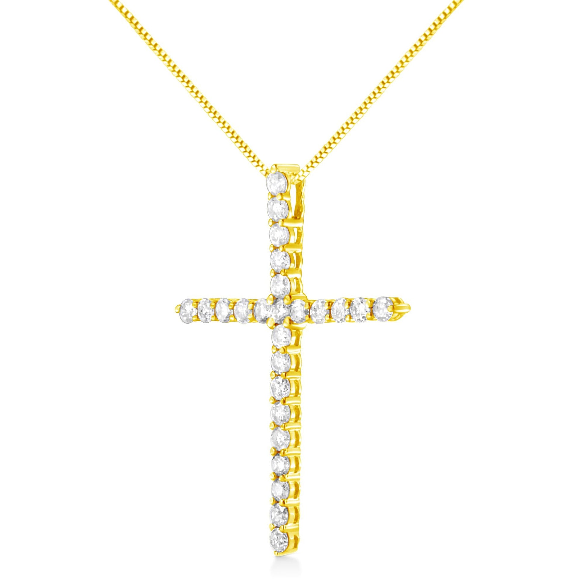 10K Yellow Gold Plated.925 Sterling Silver 2.0 Cttw Round Cut Diamond Cross