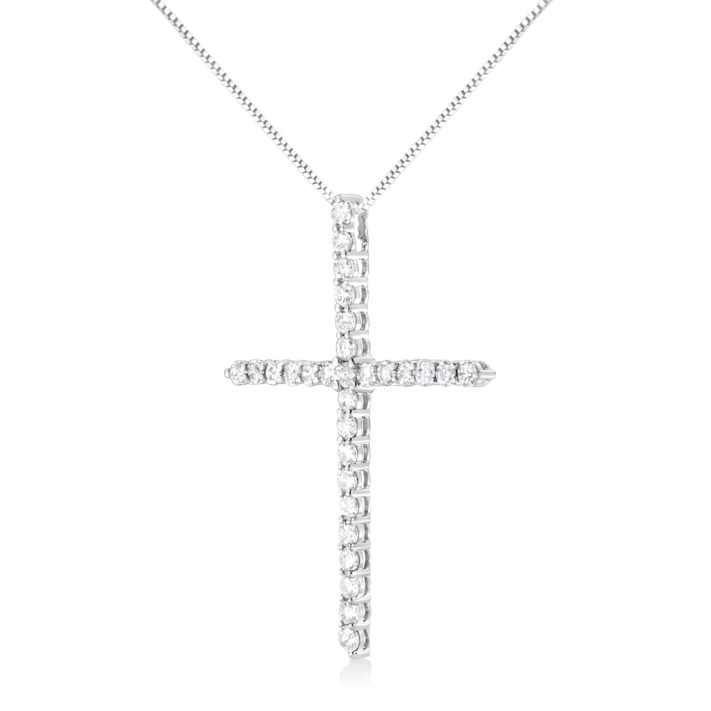 .925 Sterling Silver 3.0 cttw Prong Set Round-Cut Diamond Cross 18’’