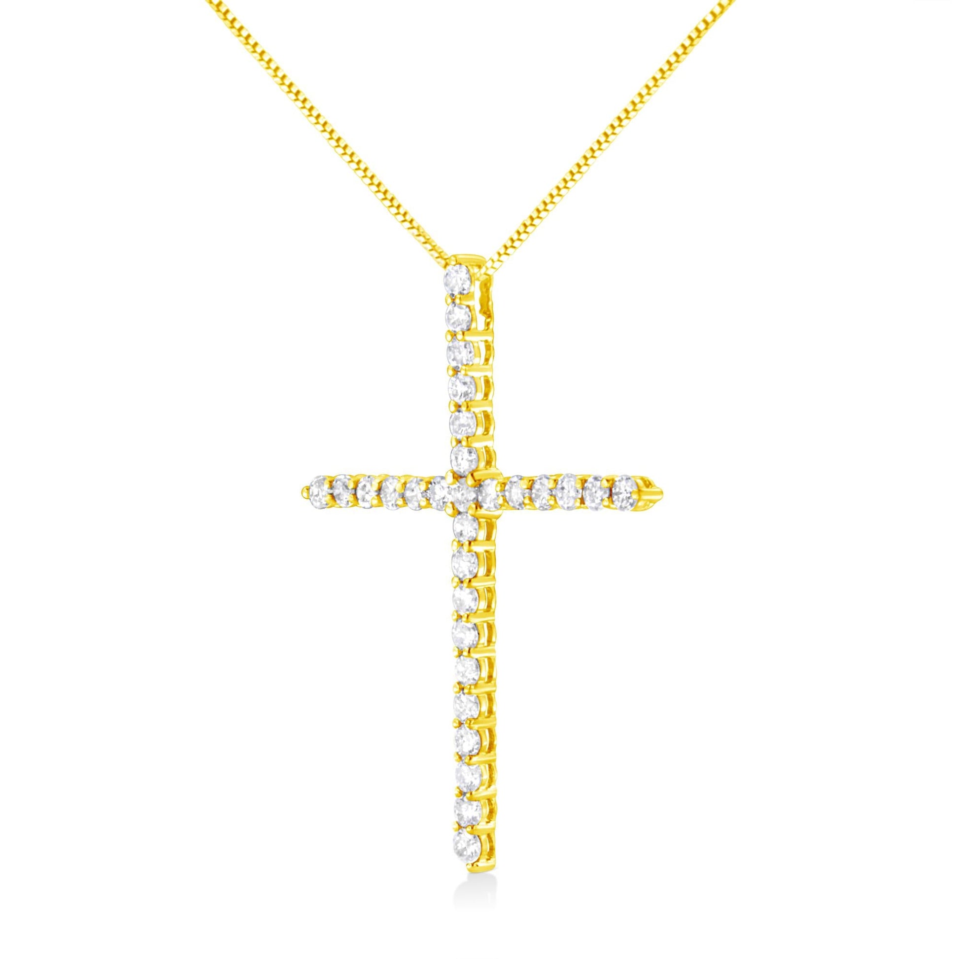 10K Yellow Gold 3.00 cttw Round-Cut Diamond Cross 18’’ Pendant Necklace