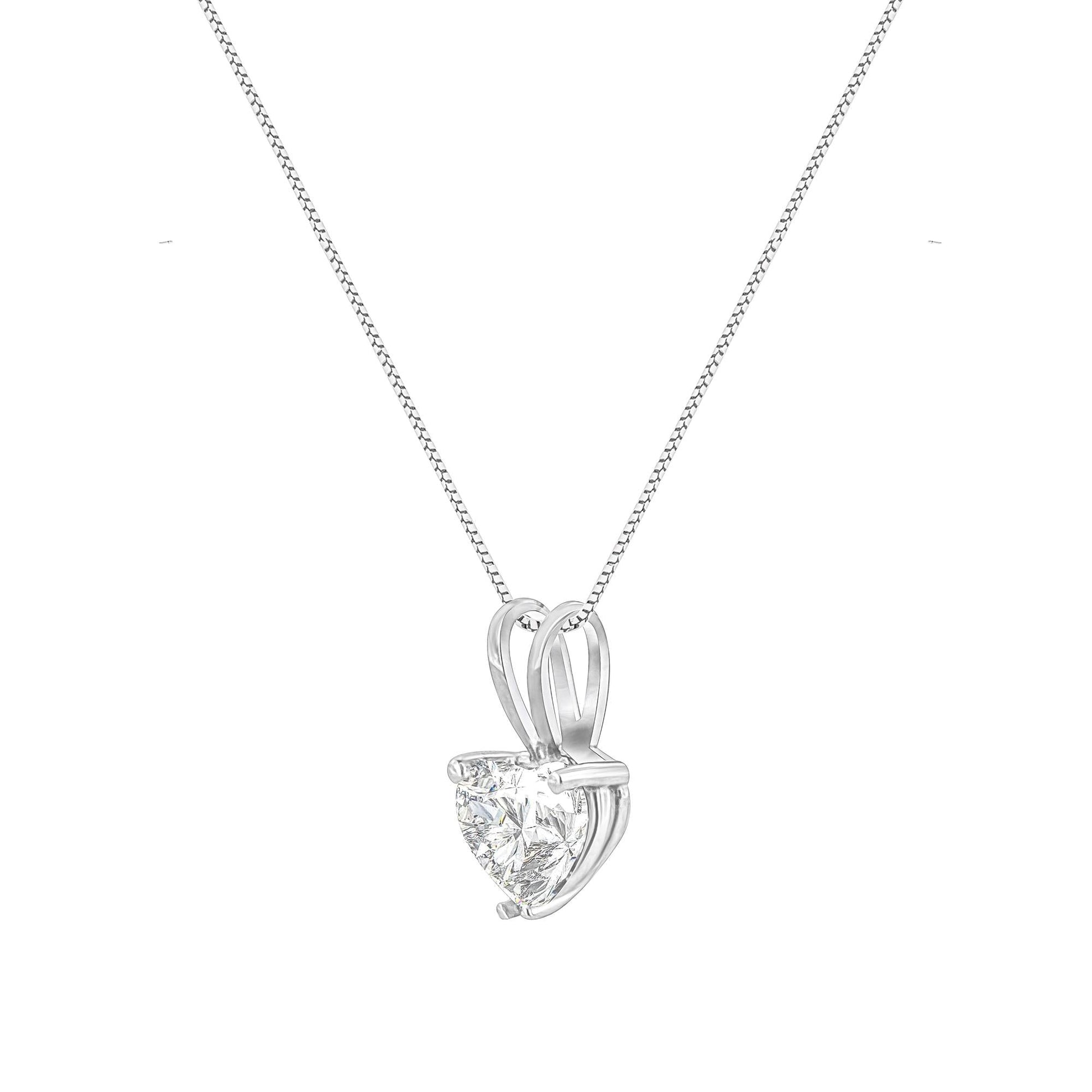 14K White Gold 3-Prong Set Heart Shaped Solitaire Diamond 18’’ Pendant