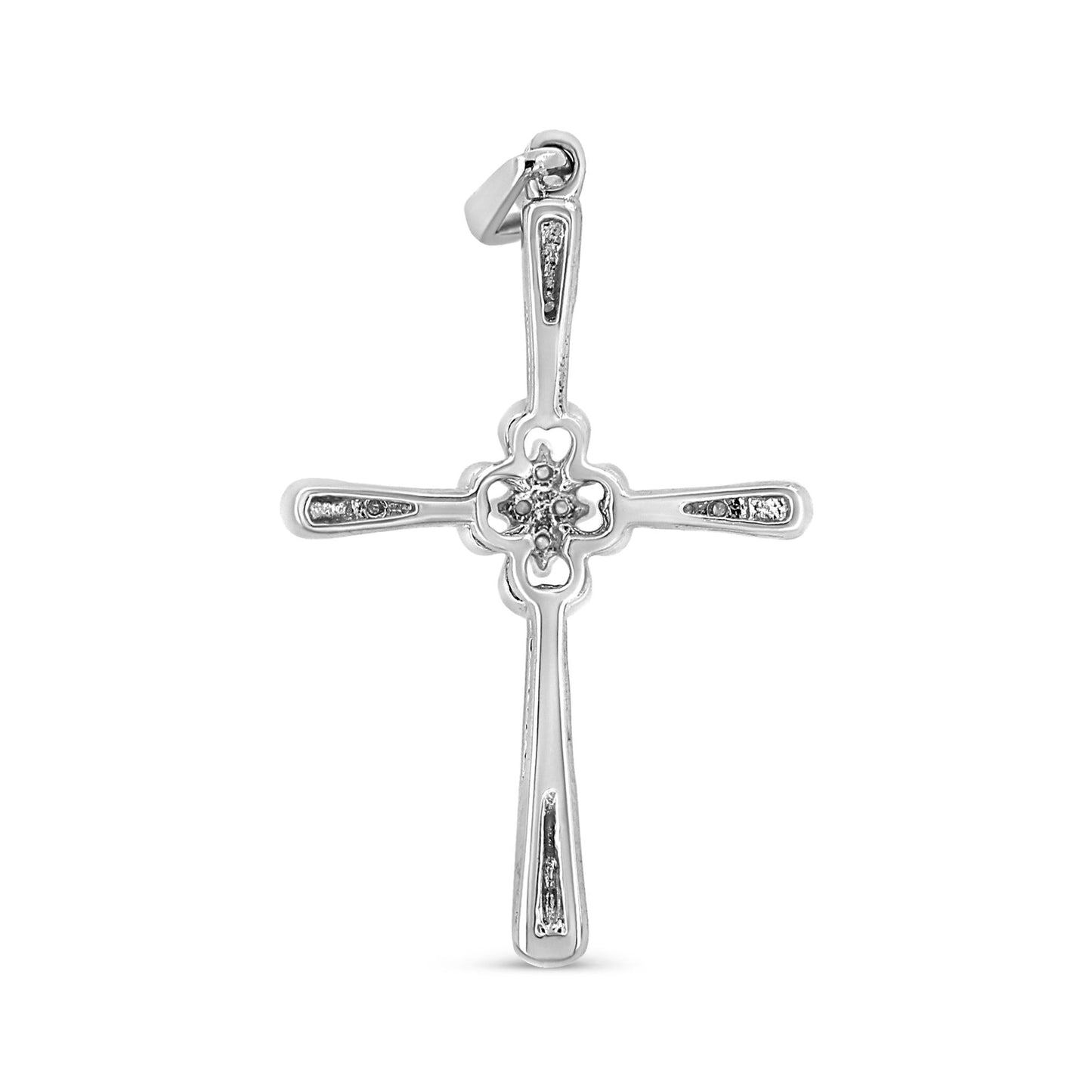 .925 Sterling Silver 1/10 Cttw Prong Set Diamond Cross 18’’ Pendant