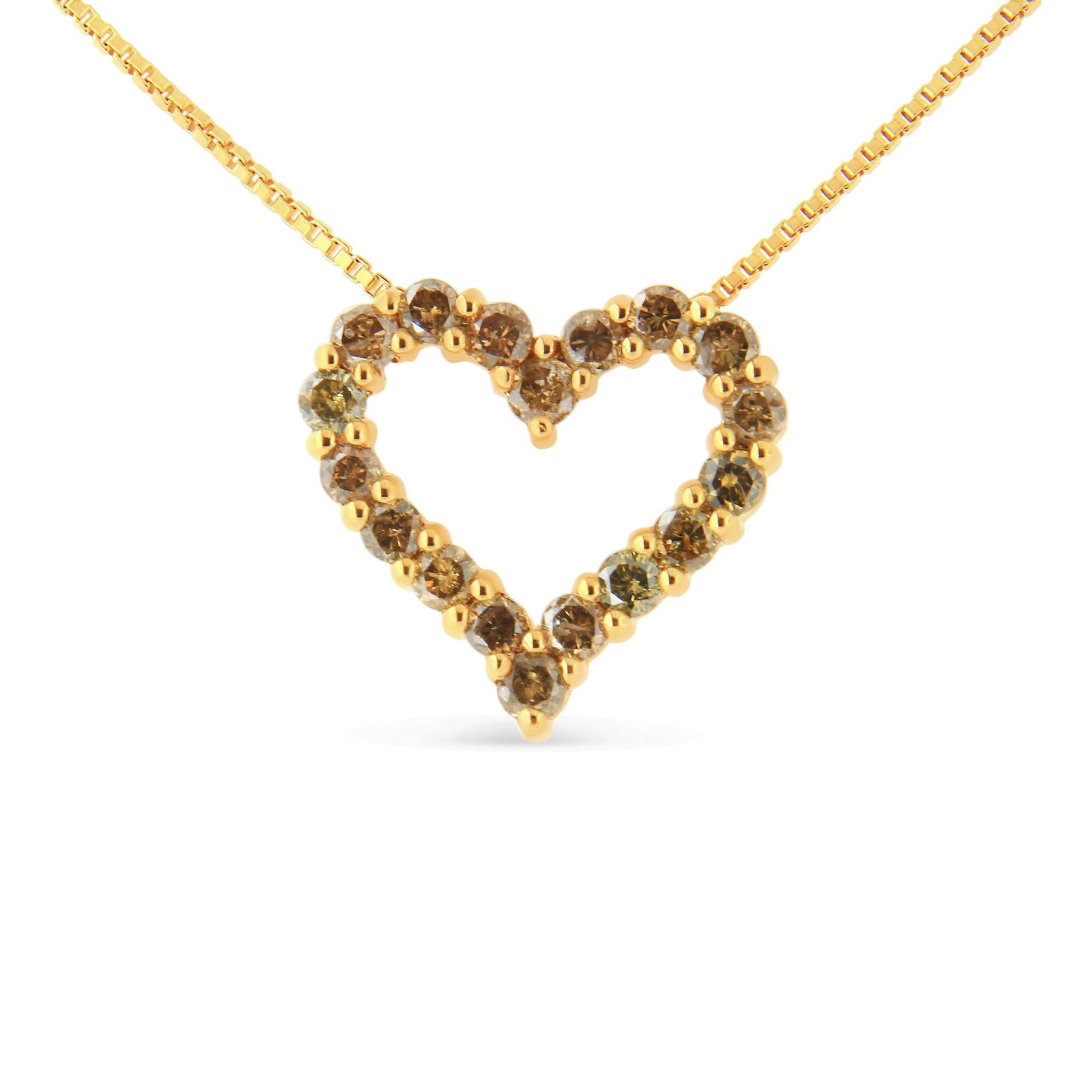 14K Yellow Gold Plated.925 Sterling Silver 1.0 Cttw Champagne Diamond Heart