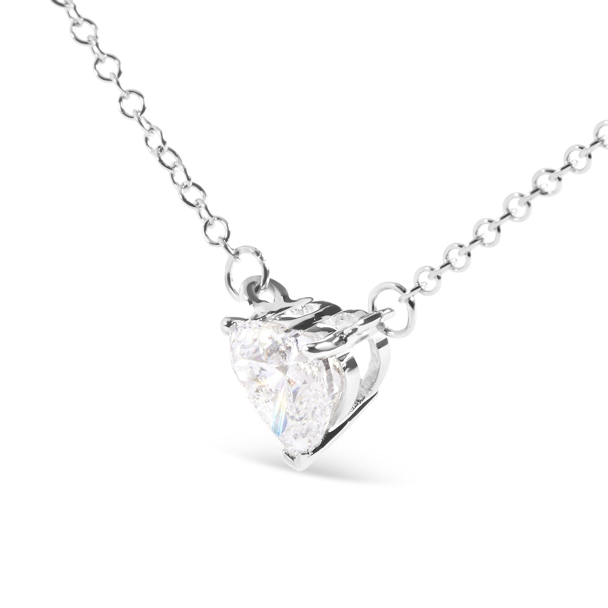 14K White Gold 1.0 Cttw Lab Grown Diamond Heart Shape Solitaire Pendant