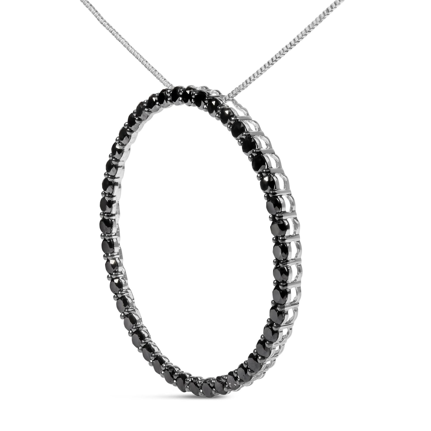 .925 Sterling Silver Black Diamond Open Hoop Circle 18" Pendant Necklace (Black Color, I2-I3 Clarity)