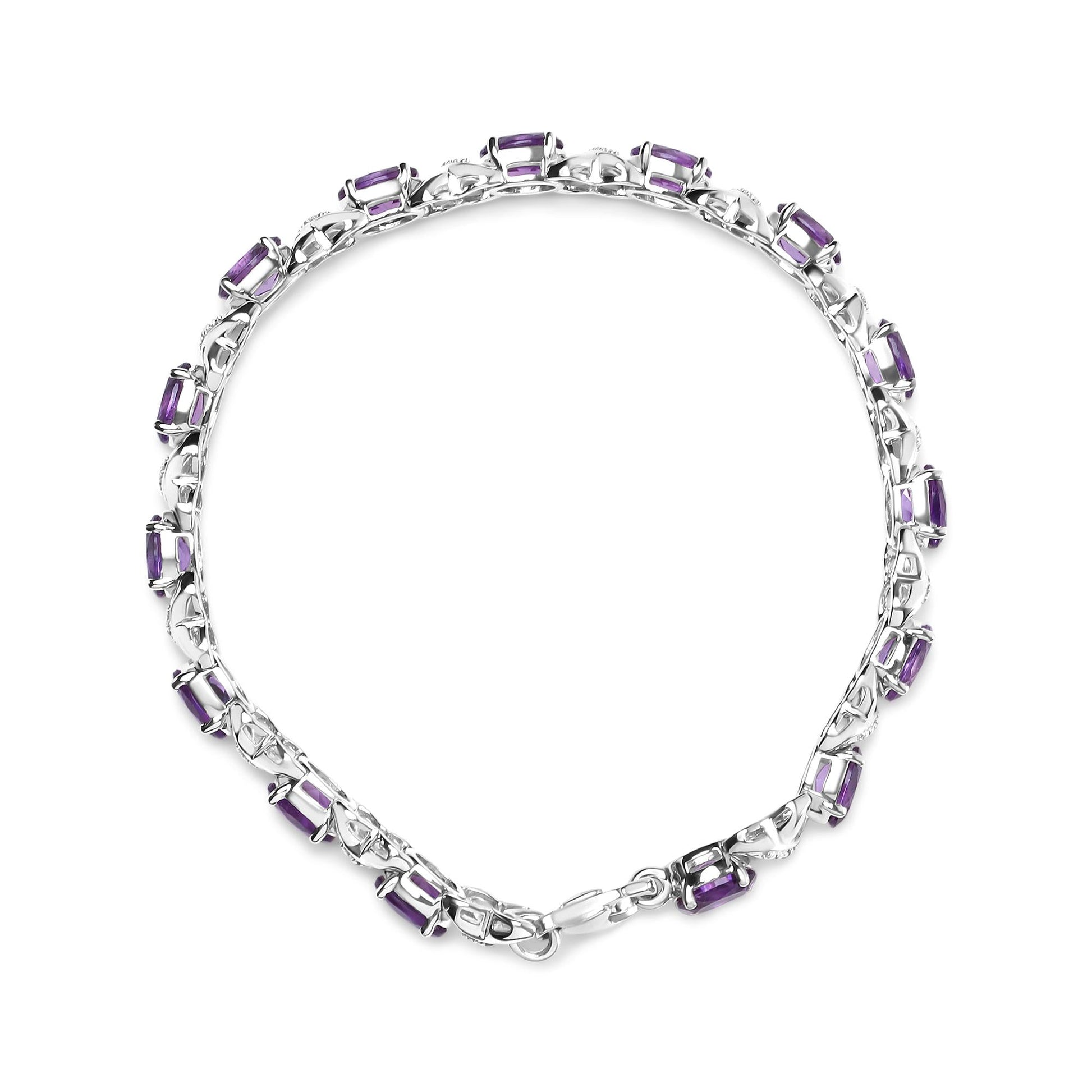 .925 Sterling Silver 7x5mm Oval Amethyst and Diamond Accent X-Link Bracelet