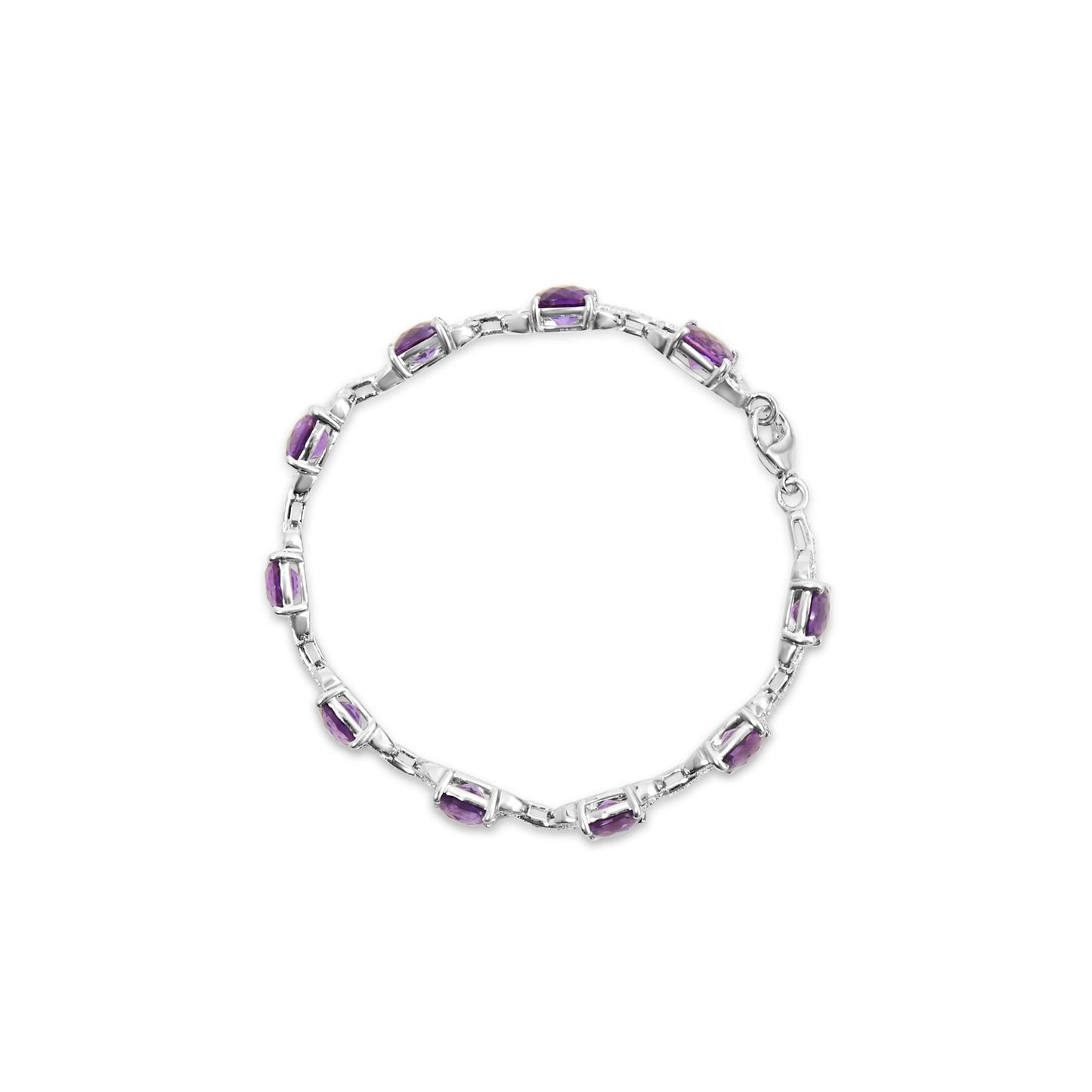 .925 Sterling Silver 7mm Cushion Cut Amethyst Gemstone and Diamond Tennis Link