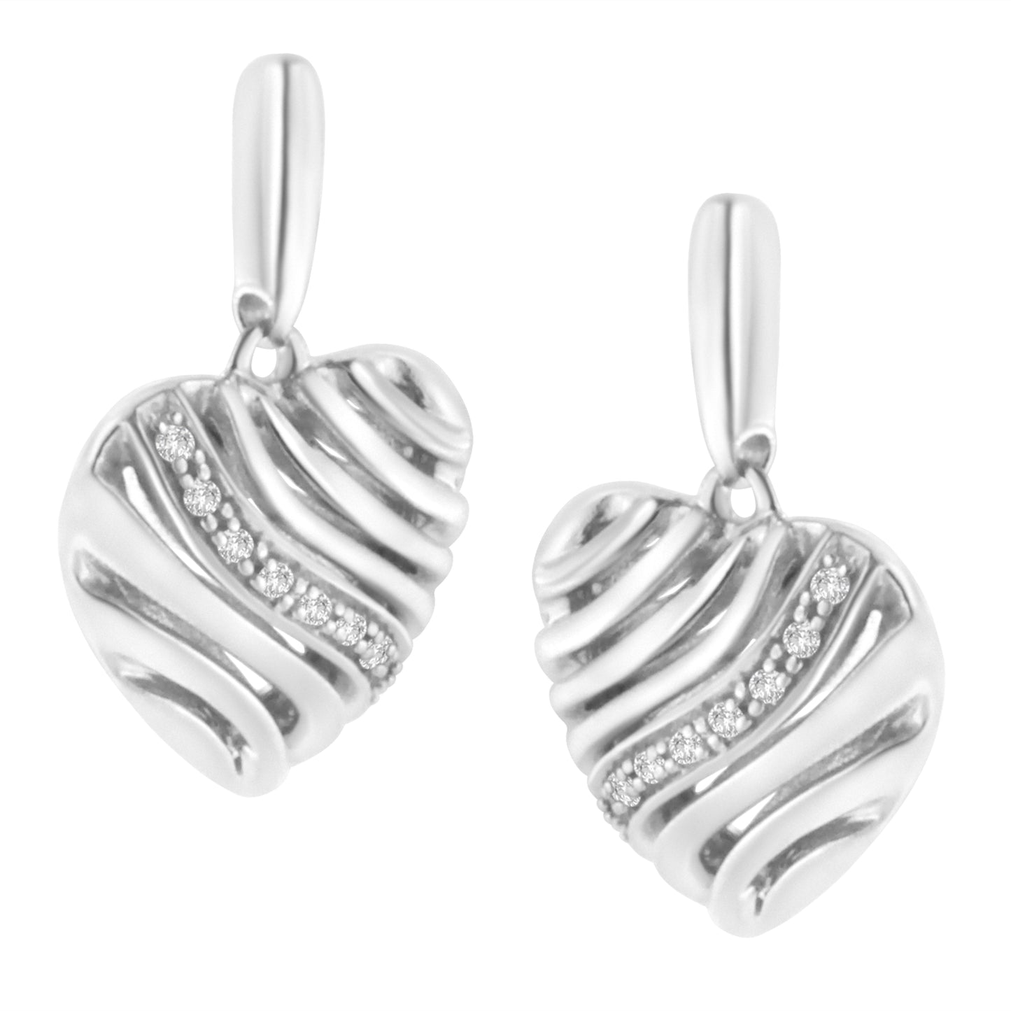 Sterling Silver Heart Diamond Accent Puff Earrings (I-J I1-I2)