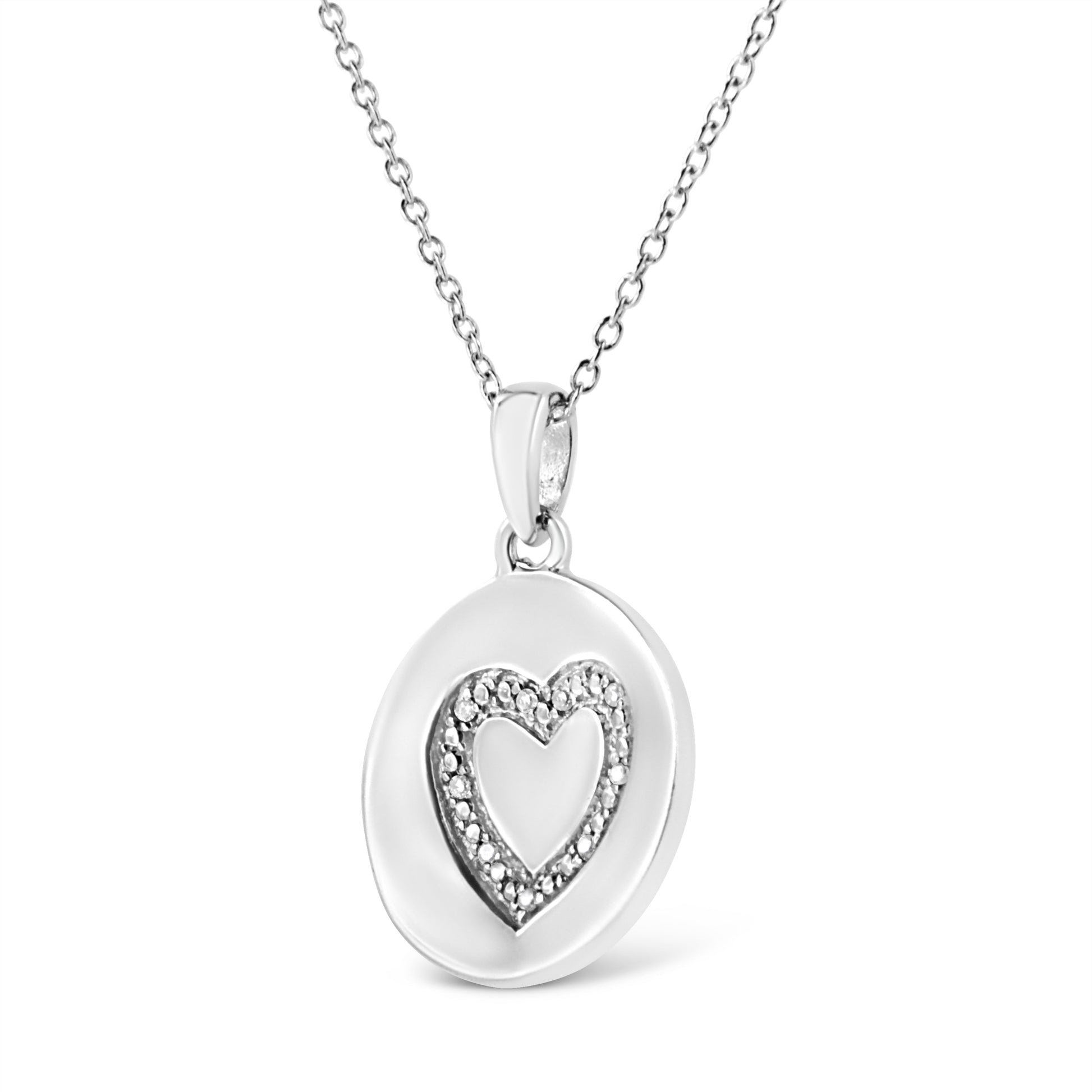 .925 Sterling Silver Prong-Set Diamond Accent Heart Emblemed 18’’ Pendant