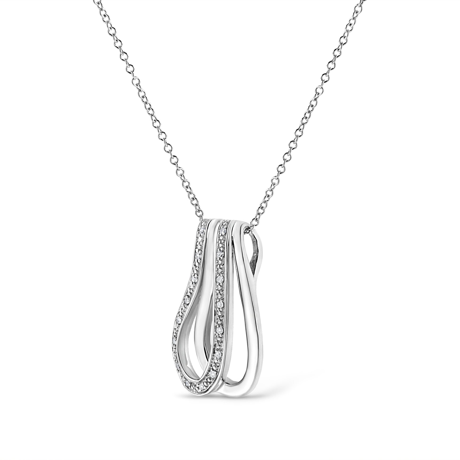 .925 Sterling Silver Pave-Set Diamond Accent Double Curve 18’’ Pendant