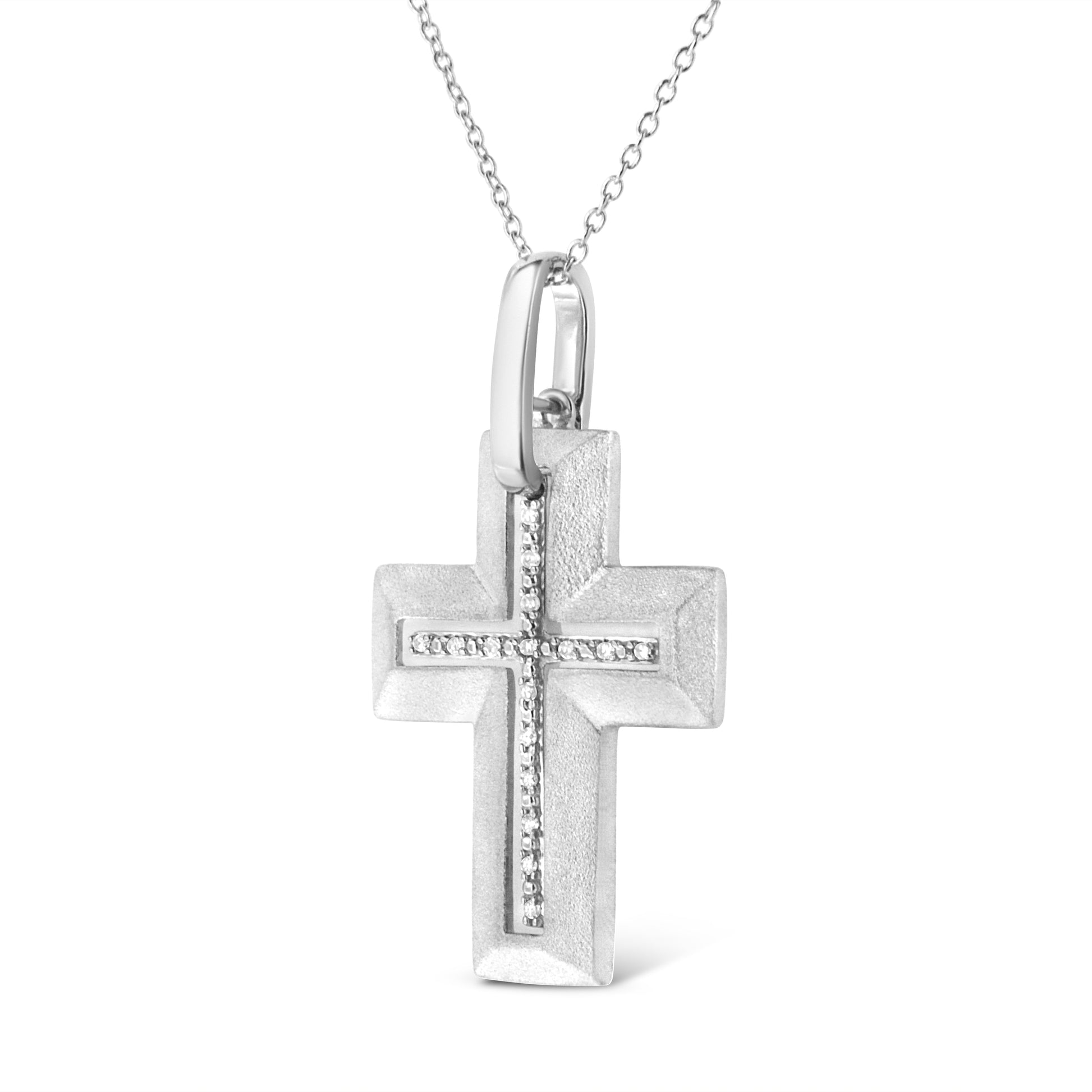 .925 Sterling Silver Prong-Set Diamond Accent Bold Cross 18’’ Pendant