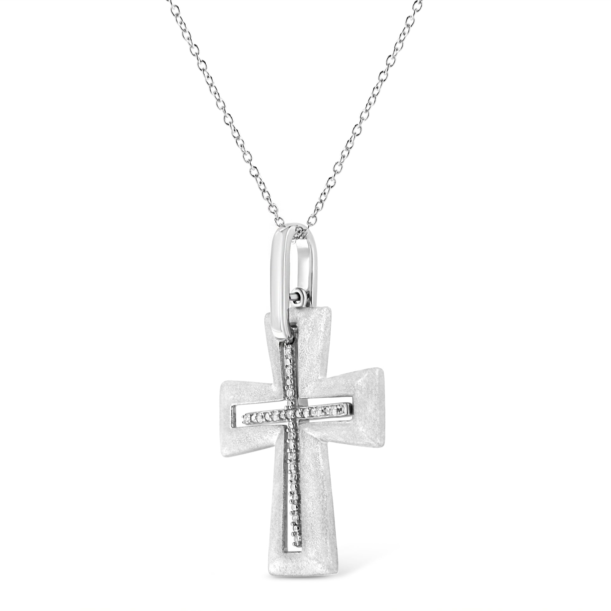 .925 Sterling Silver Prong-Set Diamond Accent Cross 18’’ Pendant Necklace