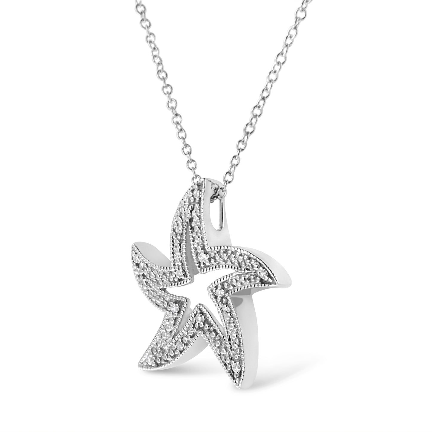 .925 Sterling Silver Prong-Set Diamond Accent Starfish 18’’ Pendant