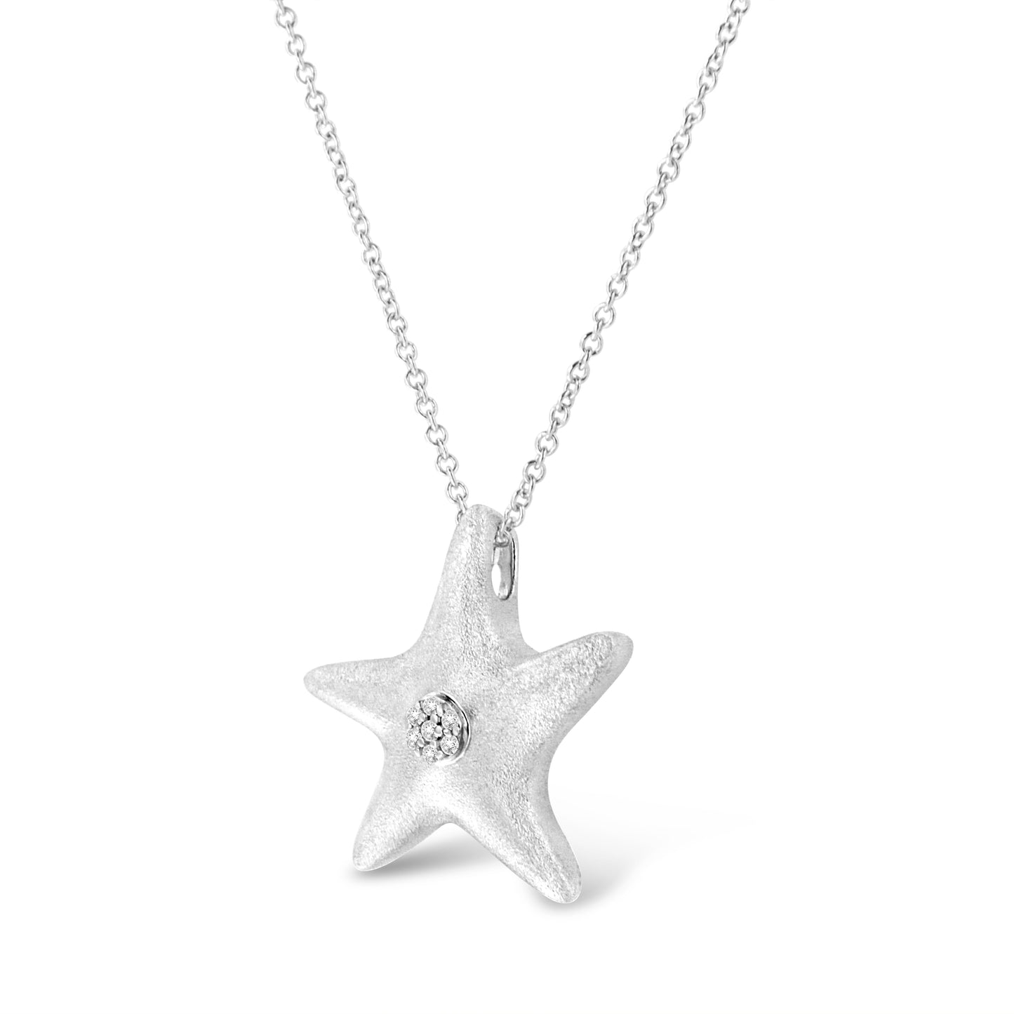 .925 Sterling Silver Prong-Set Diamond Accent Starfish Pendant Necklace (I-J