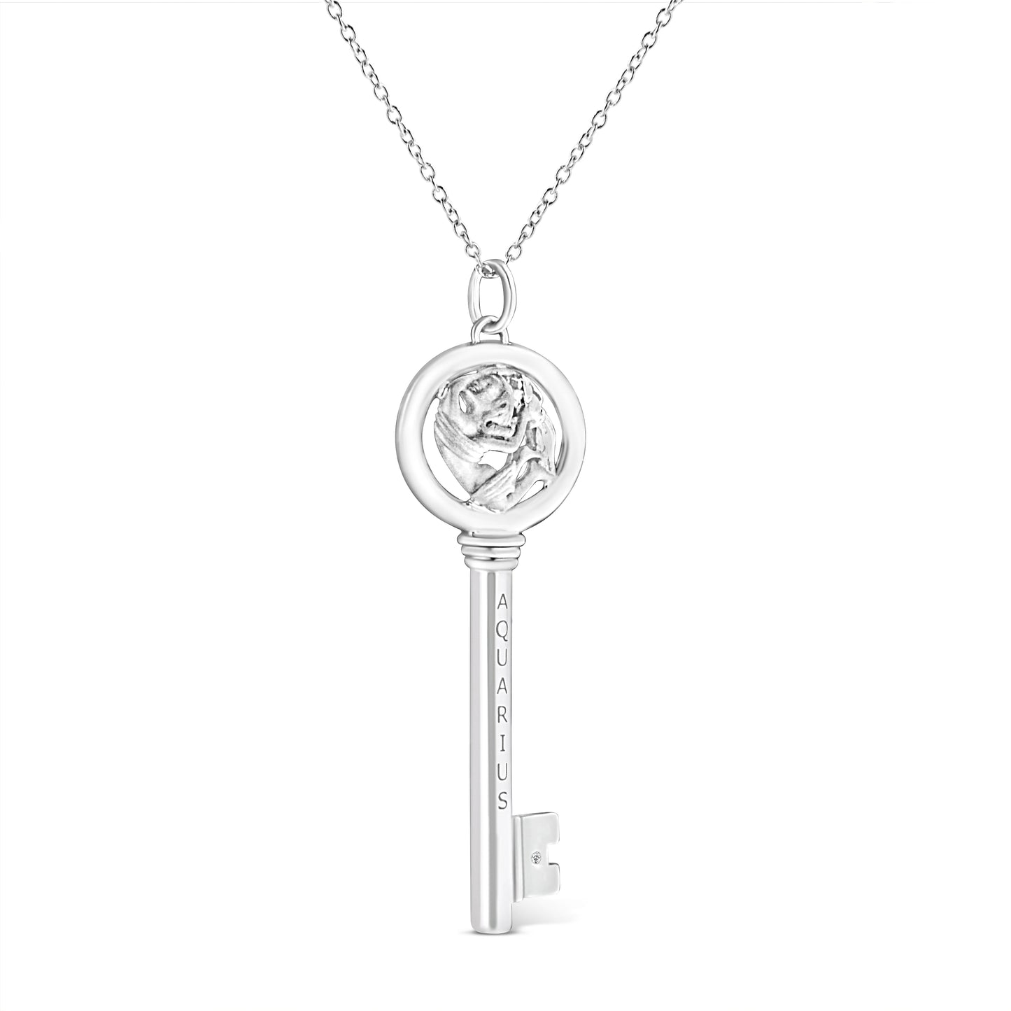 .925 Sterling Silver Diamond Accent Zodiac Key 18’’ Pendant Necklace (K-L