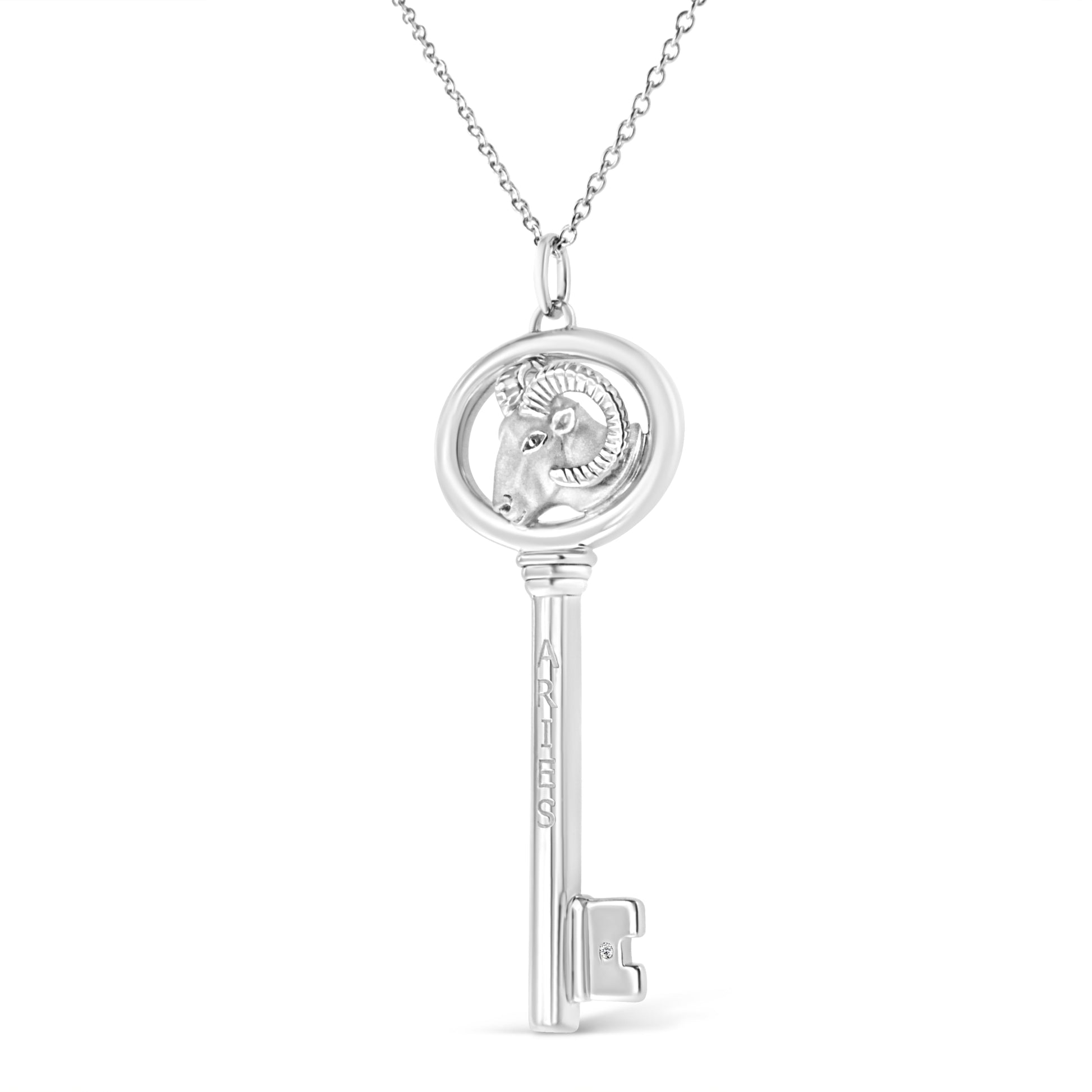 .925 Sterling Silver Diamond Accent Zodiac Key 18’’ Pendant Necklace (K-L