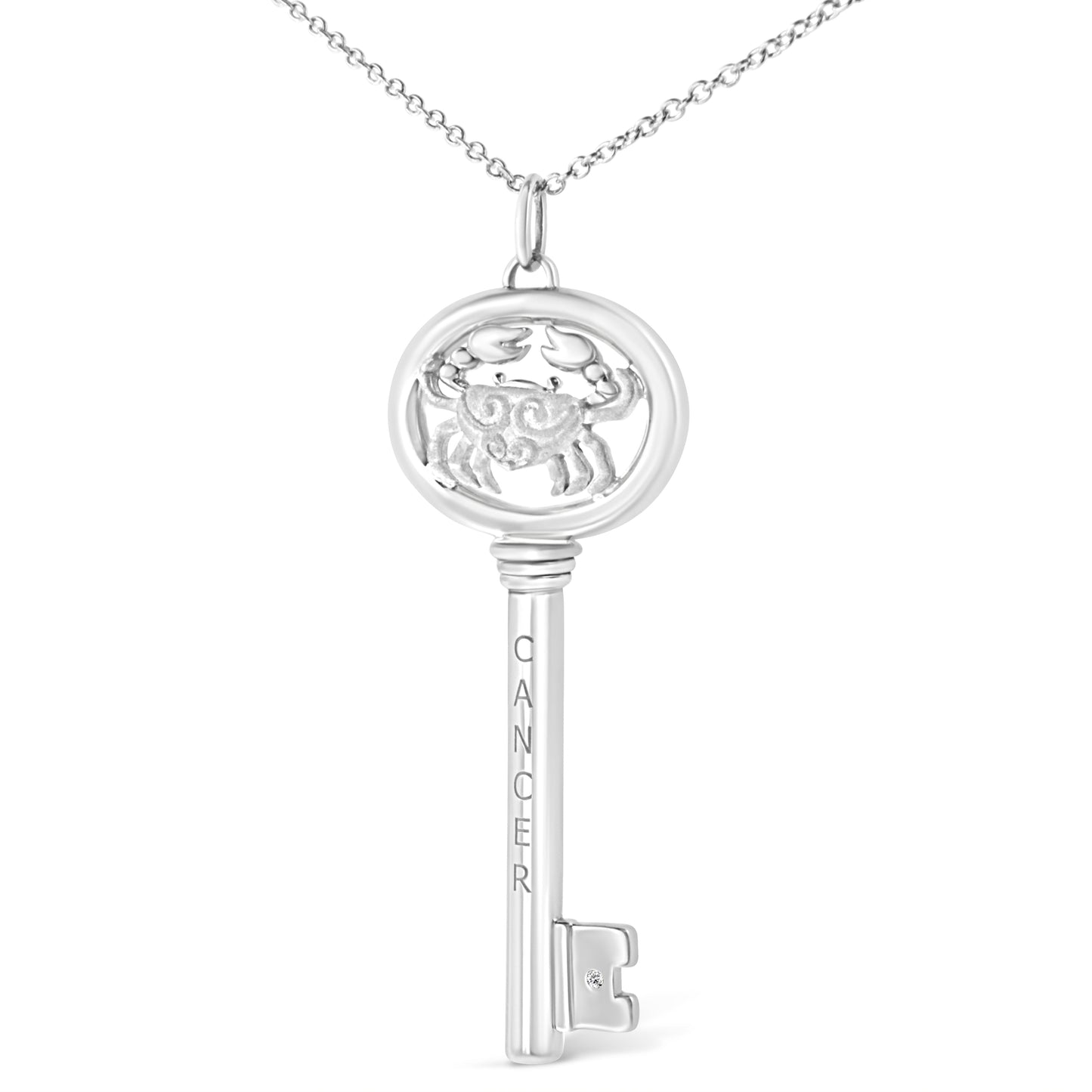 .925 Sterling Silver Diamond Accent Zodiac Key 18’’ Pendant Necklace (K-L