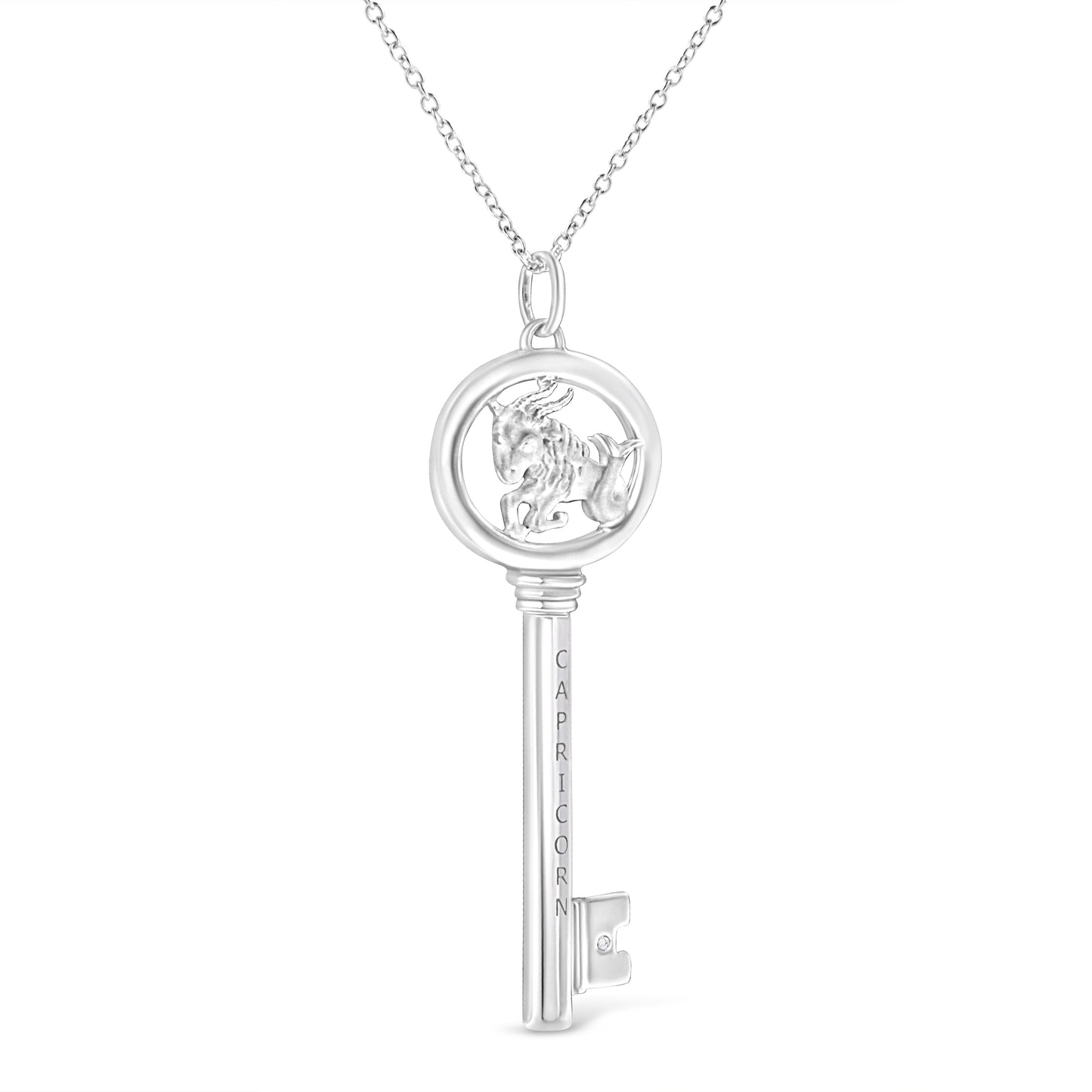 .925 Sterling Silver Diamond Accent Zodiac Key 18’’ Pendant Necklace (K-L