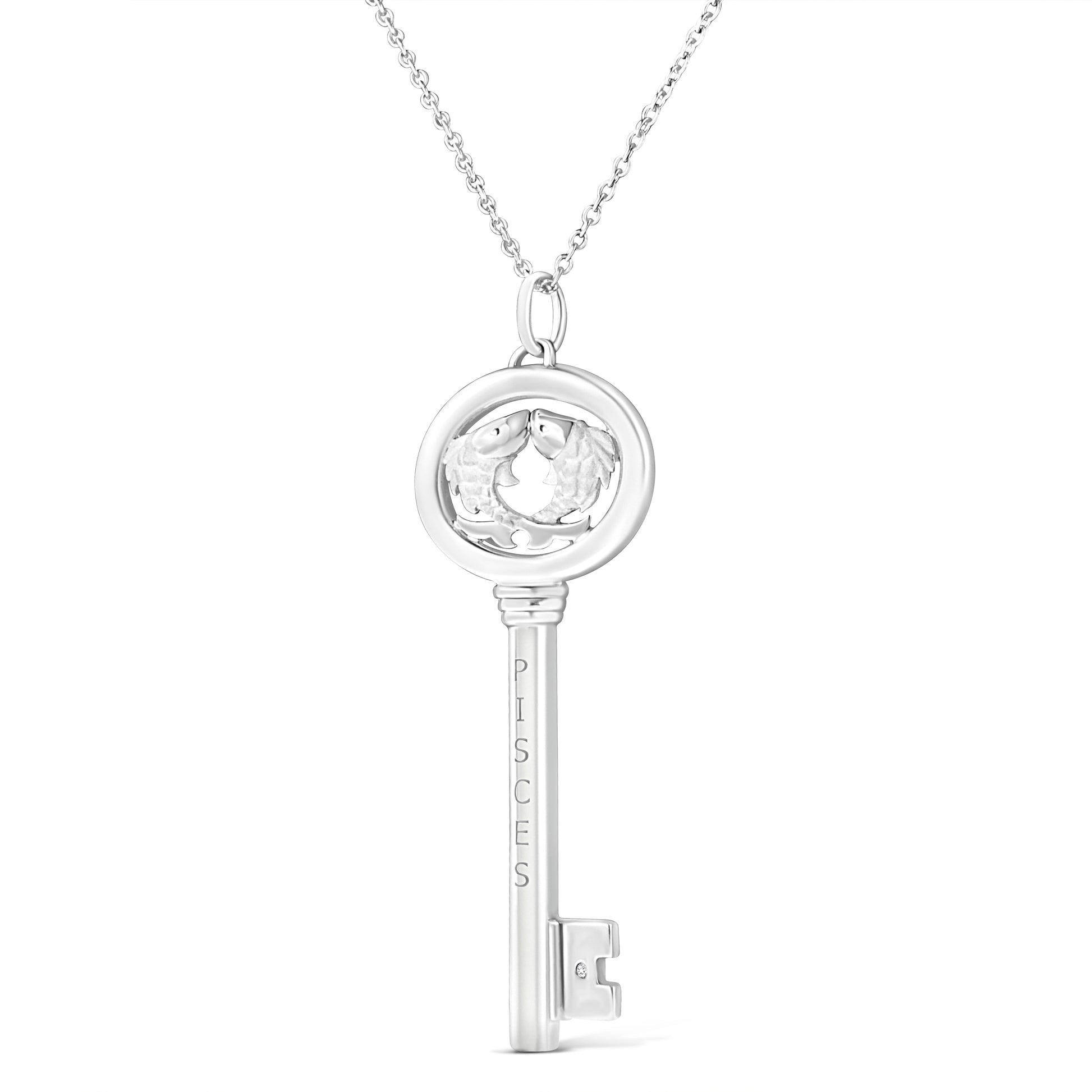 .925 Sterling Silver Diamond Accent Zodiac Key 18’’ Pendant Necklace (K-L