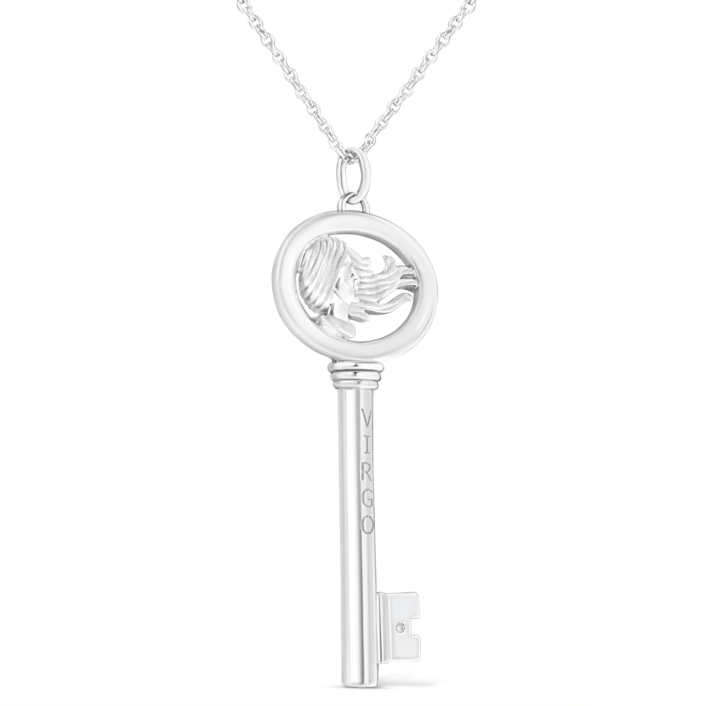 .925 Sterling Silver Diamond Accent Zodiac Key 18’’ Pendant Necklace (K-L