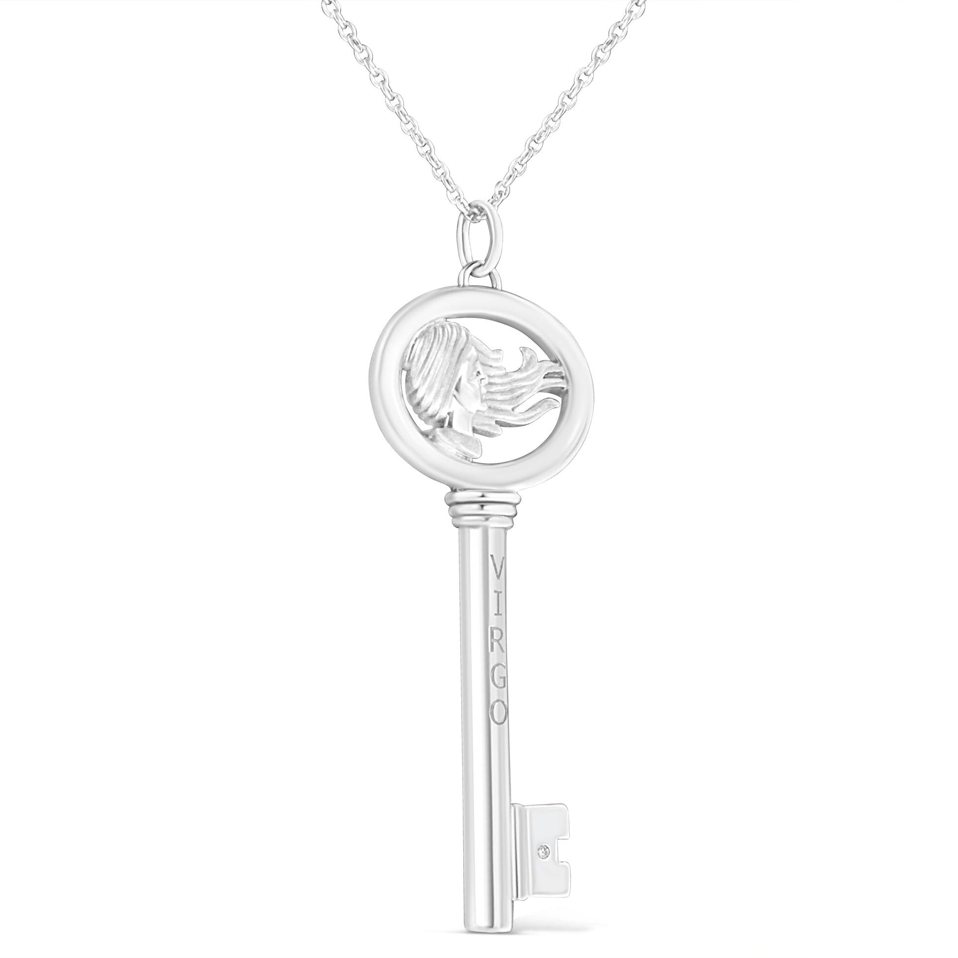 .925 Sterling Silver Diamond Accent Zodiac Key 18’’ Pendant Necklace (K-L