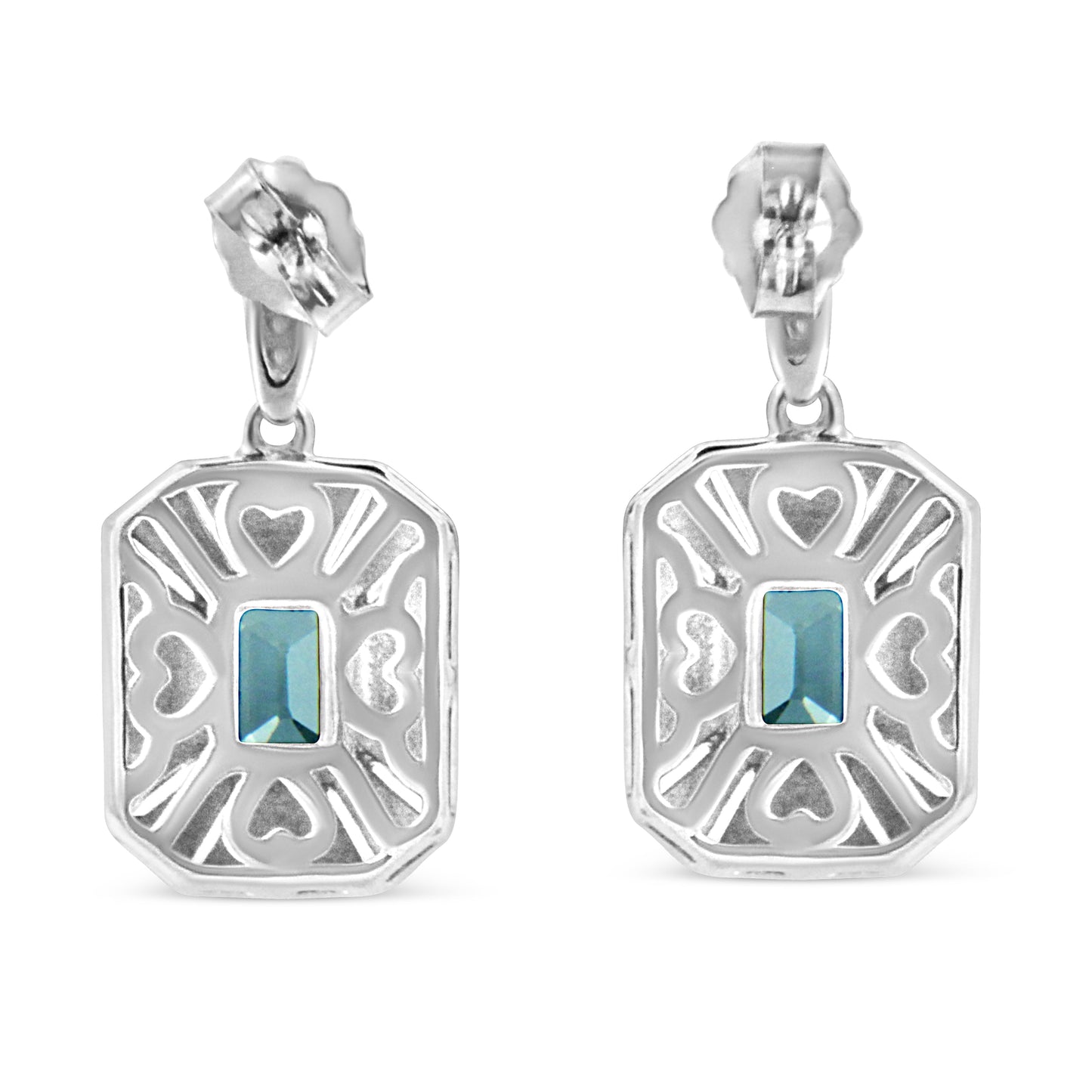 .925 Sterling Silver 7x5MM Emerald Shape Blue Topaz and Diamond Accent Art Deco