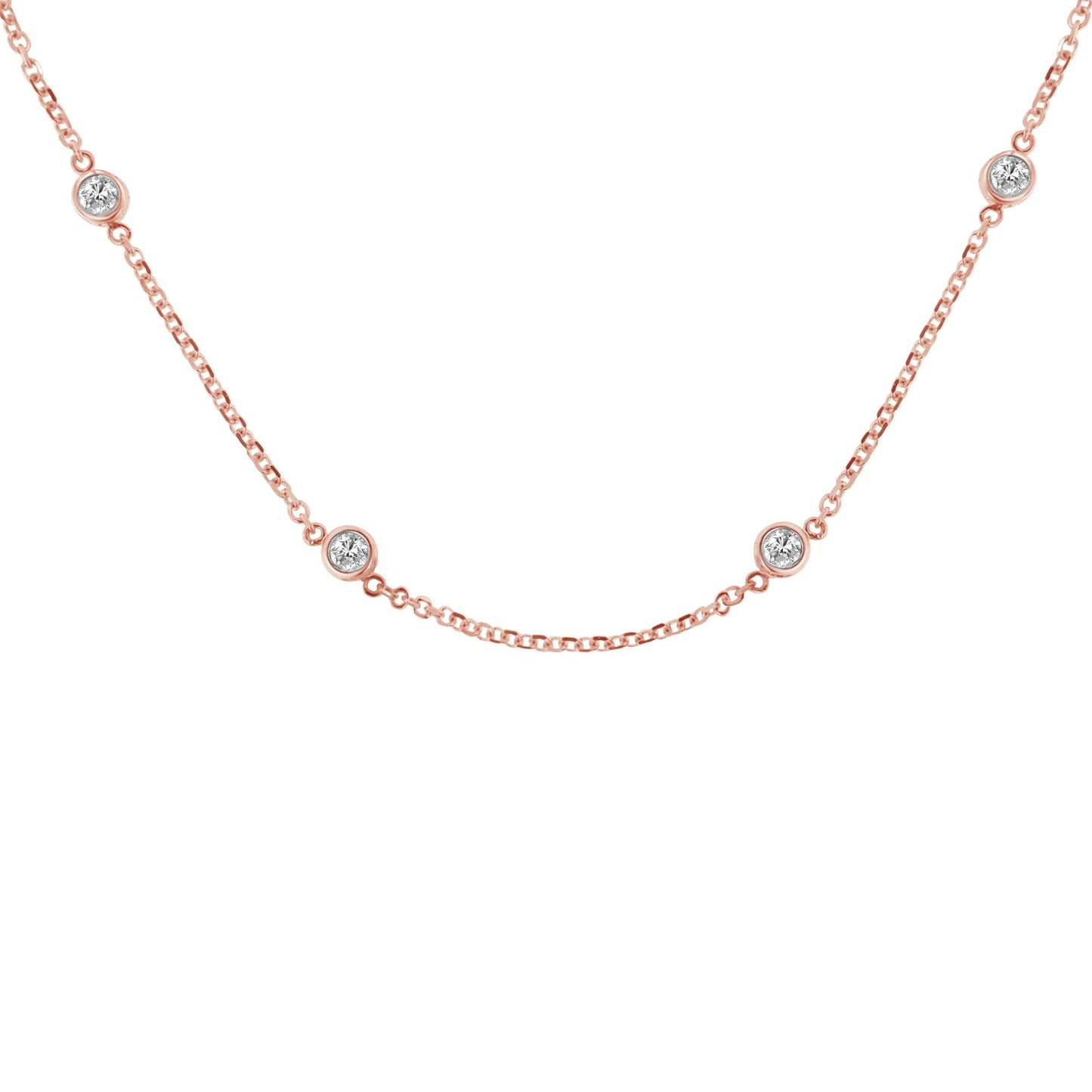 Sterling Silver Bezel-Set Diamond Station Necklace (1 cttw J-K Color I1-I2