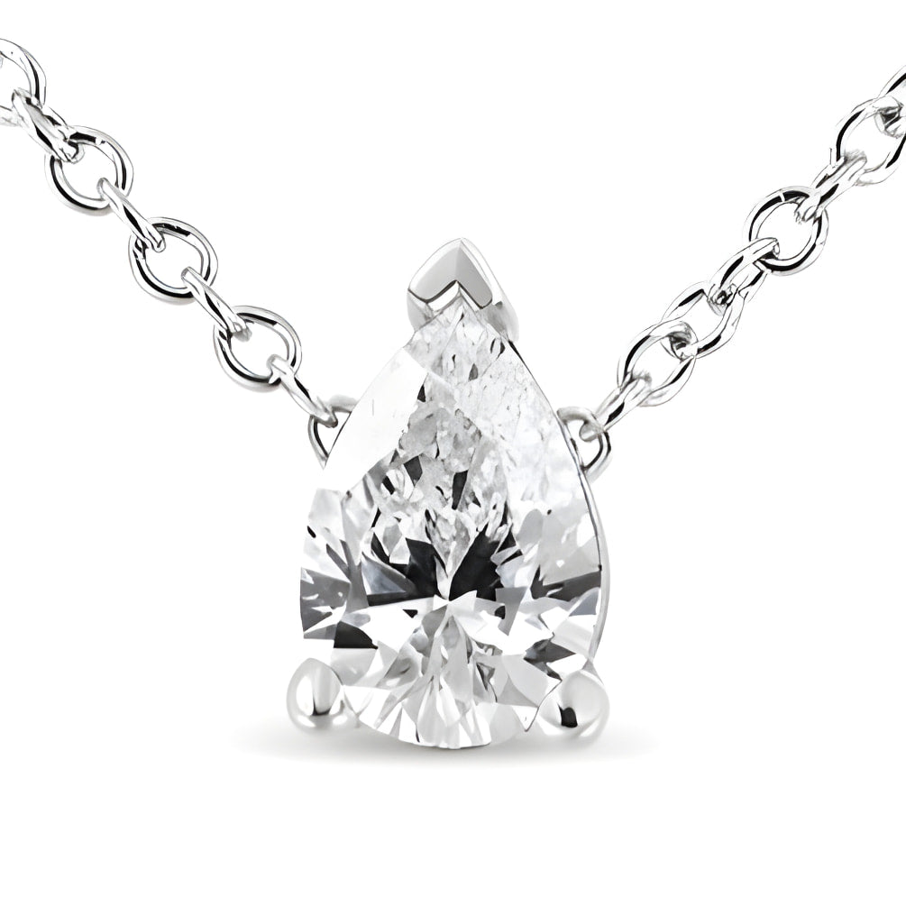 14K White Gold Pear Shape Lab Grown Diamond Solitaire Pendant Necklace (F-G