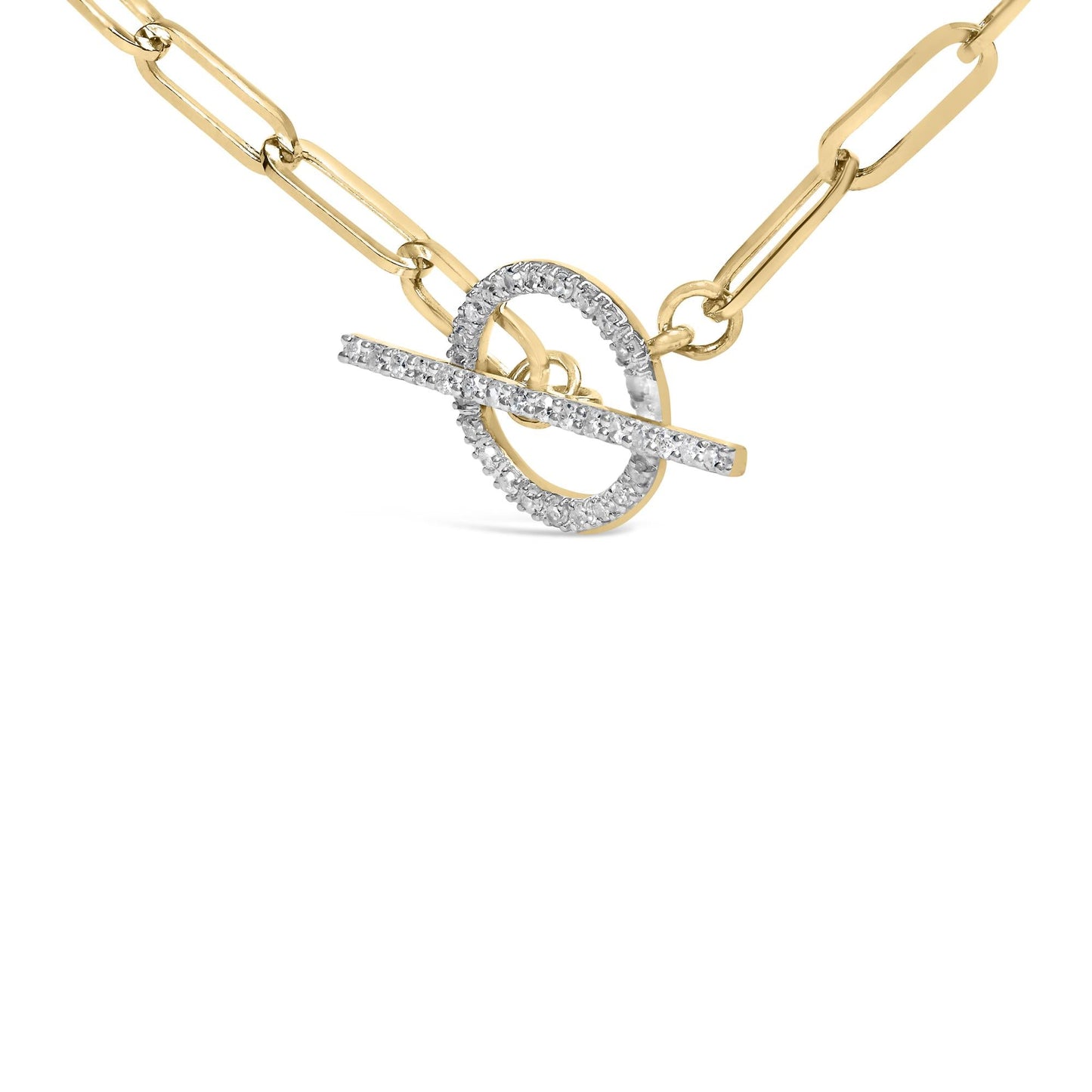 14KT Yellow Gold 1/4 Cttw Diamond  Toggle Clasp Paperclip Link Necklace (I-J Color, I1-I2 Clarity) - 18" Inches