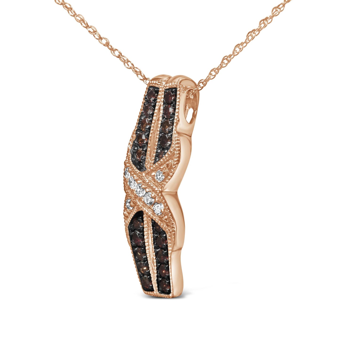 10K Rose Gold 1/4 Cttw White and Chocolate Brown Diamond Infinity Twist Pendant Necklace (I-J Color, I1-I2 Clarity)