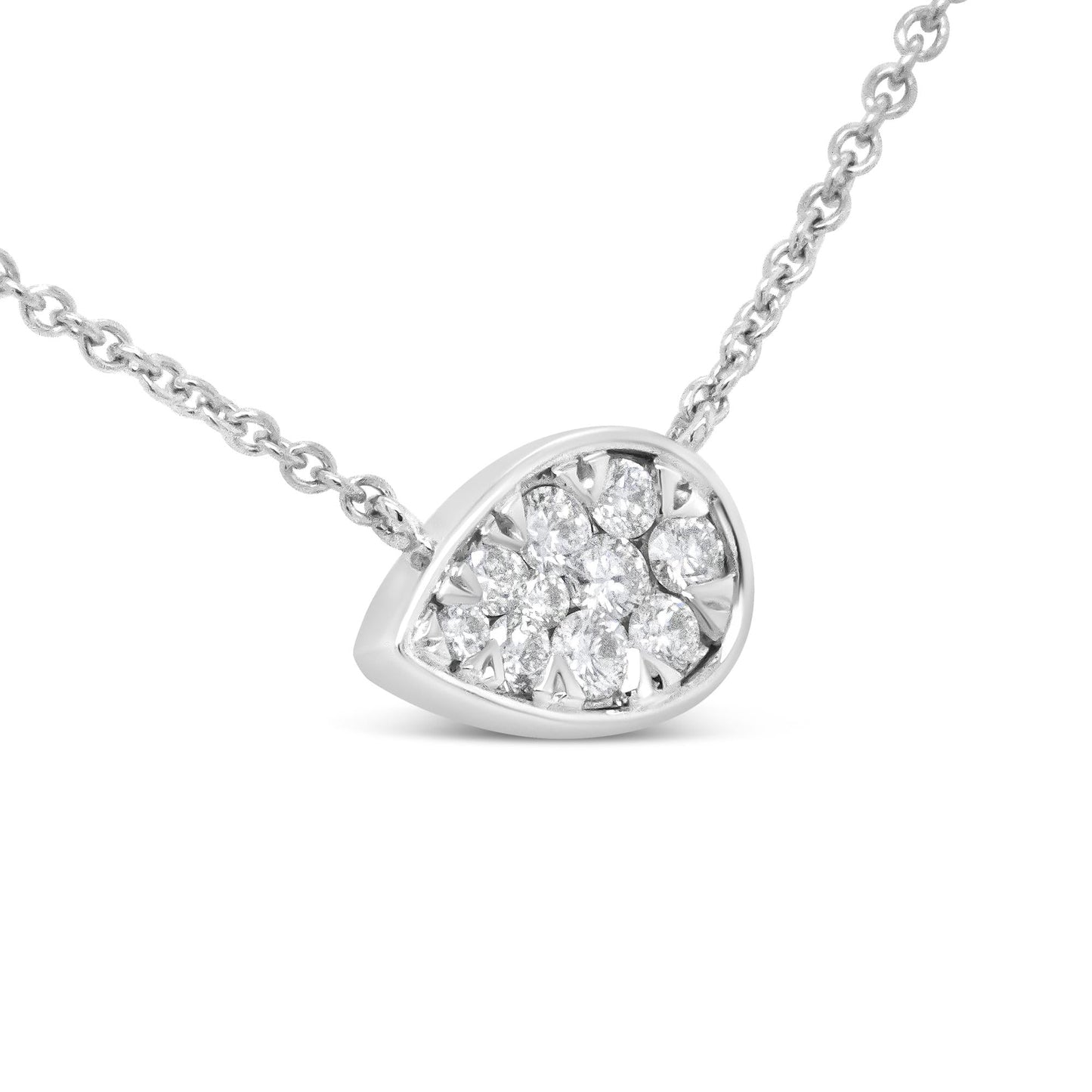 14K White Gold 1/4 Cttw Round Diamond Composite Teardrop Shape 18’’ Pendant