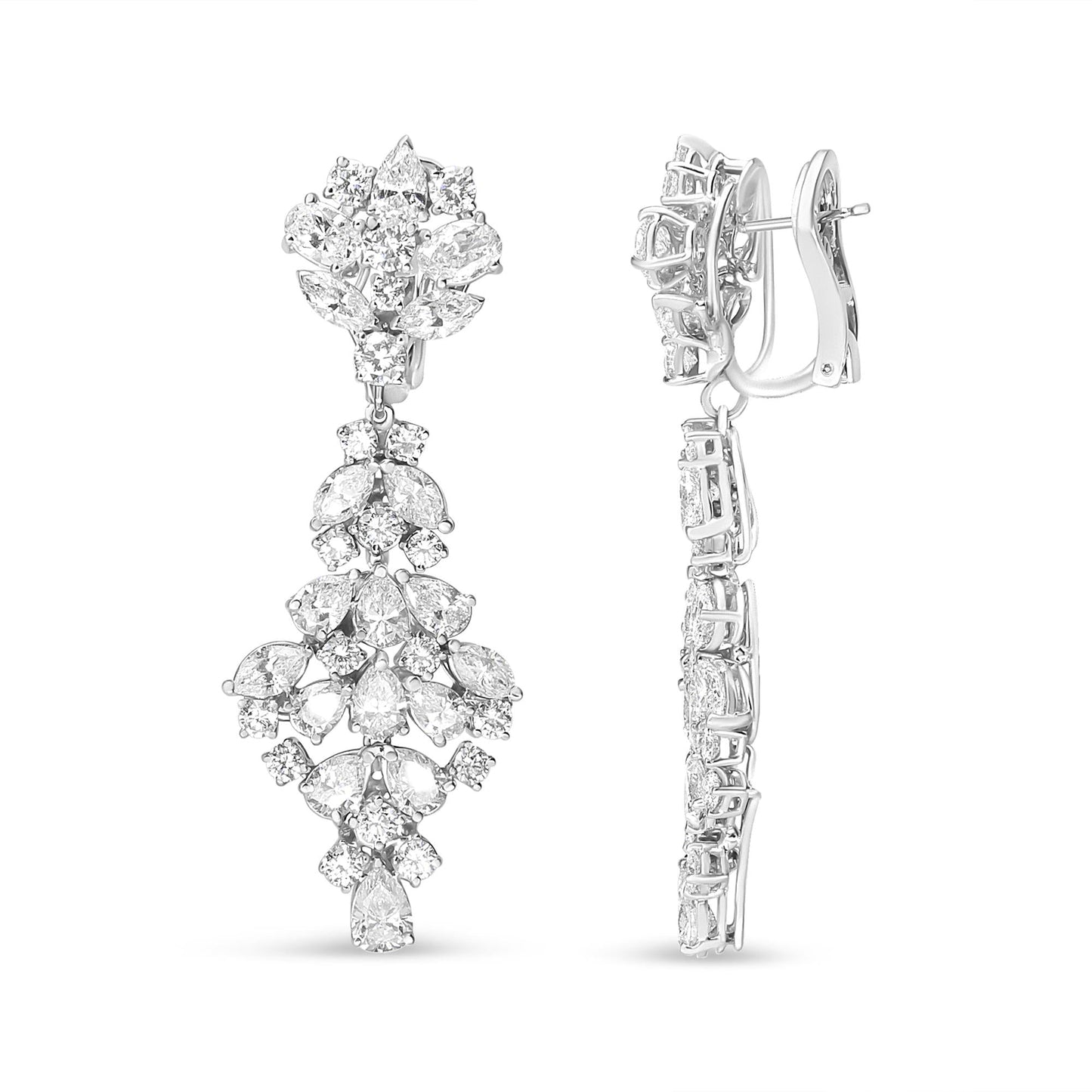 18K White Gold 9 1/2 Cttw Diamond Cluster Drop Dangle Clip-On Earrings (F-G