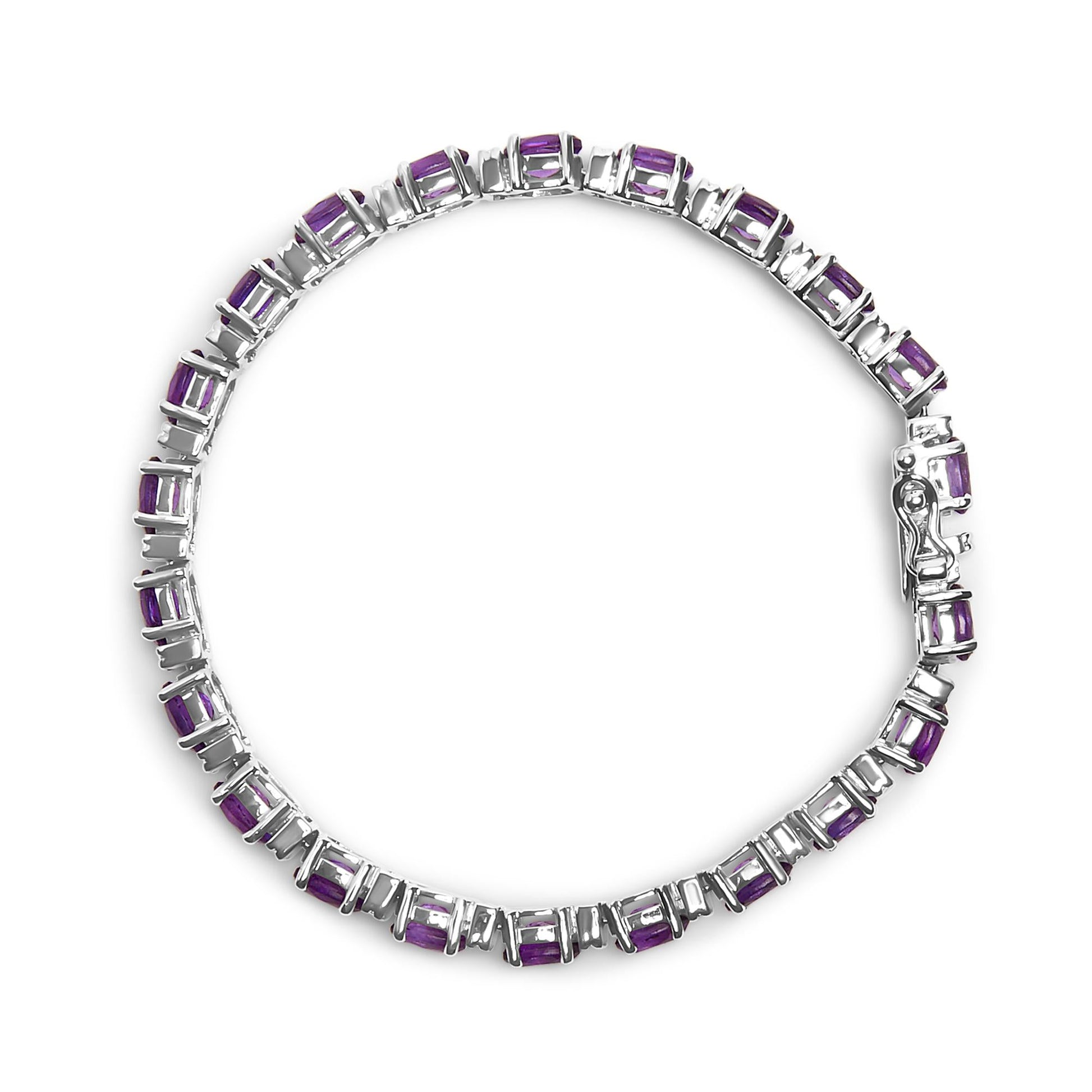 .925 Sterling Silver 9 1/2 Cttw Alternating Oval Amethyst and White Diamond