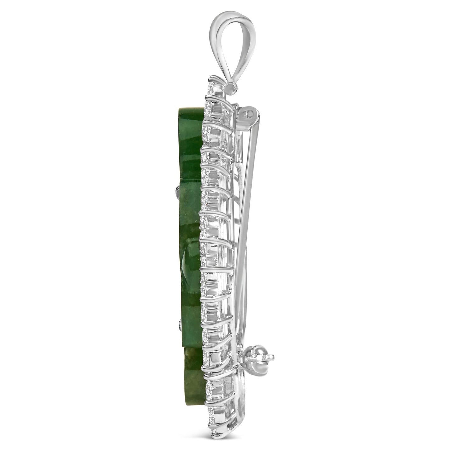 18K White Gold 2.00 Cttw Diamond Halo and Jade Shield Brooch Pin and Pendant (G-H Color, VS1-VS2 Clarity) CHAIN NOT INCLUDED