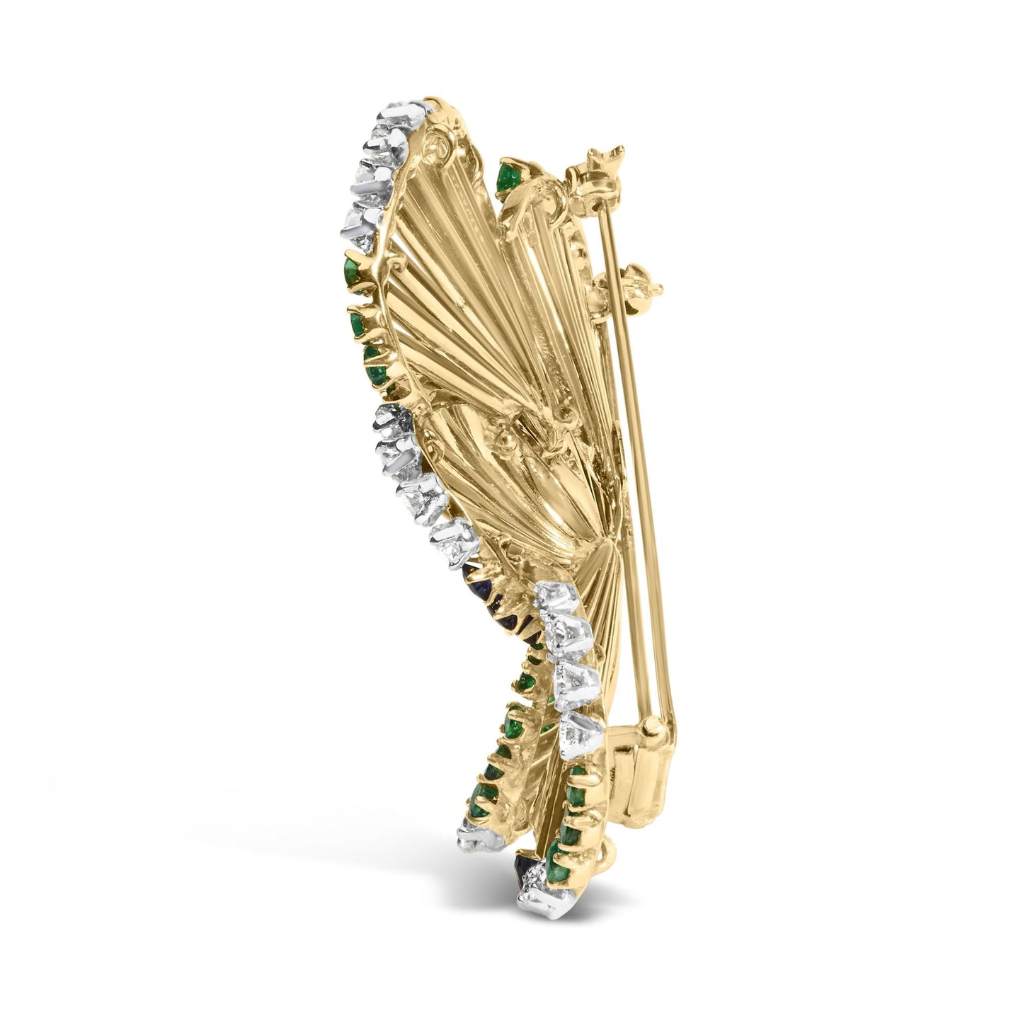 18K Yellow Gold 2 1/3 Cttw Diamond, Sapphire, and Emerald Sculpted Petal Brooch Pin (G-H Color, VS1-VS2 Clarity)