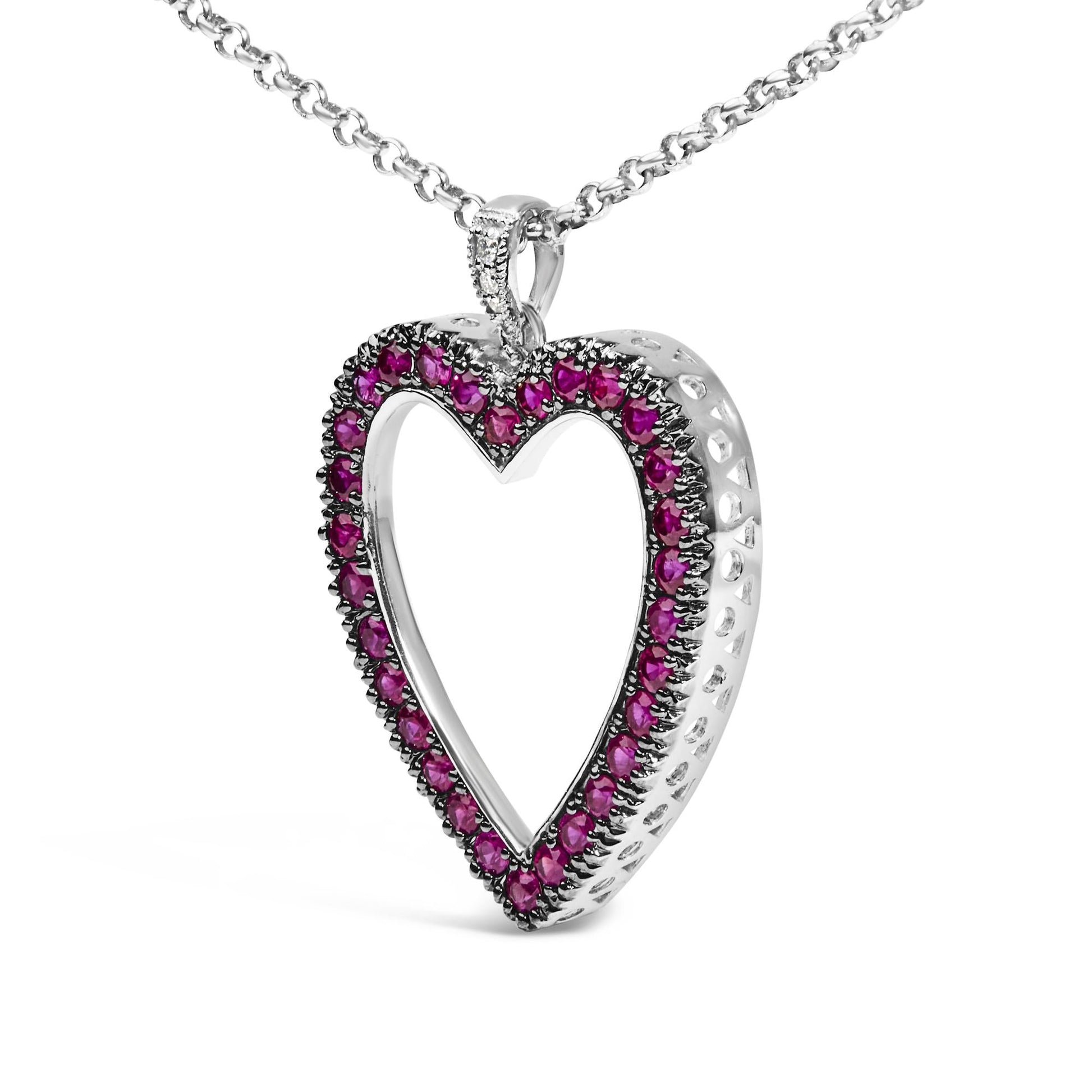 18K 1/3 Cttw Diamond and Red Ruby Open Heart with Black Rhodium 18’’