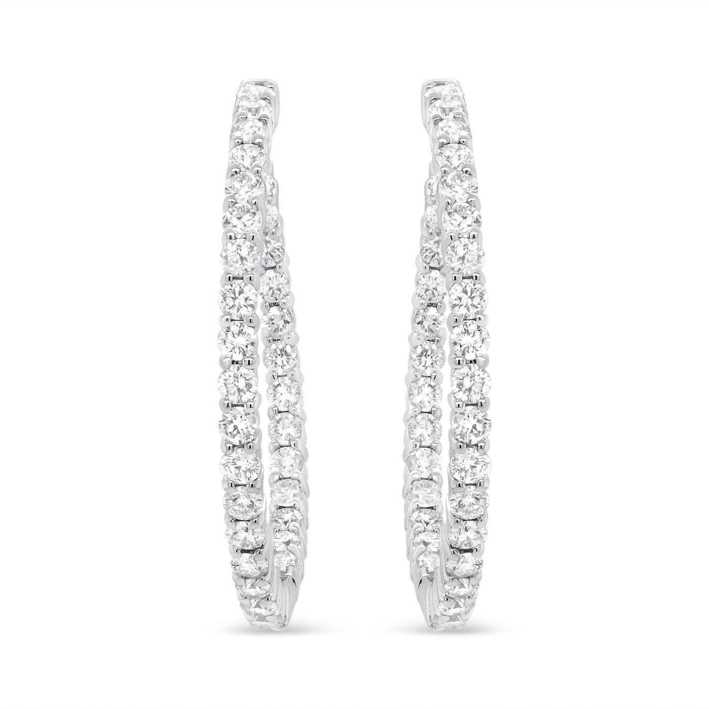 18K White Gold 3 5/8 Cttw Round Diamond Curved Inside-Outside Hoop Earrings