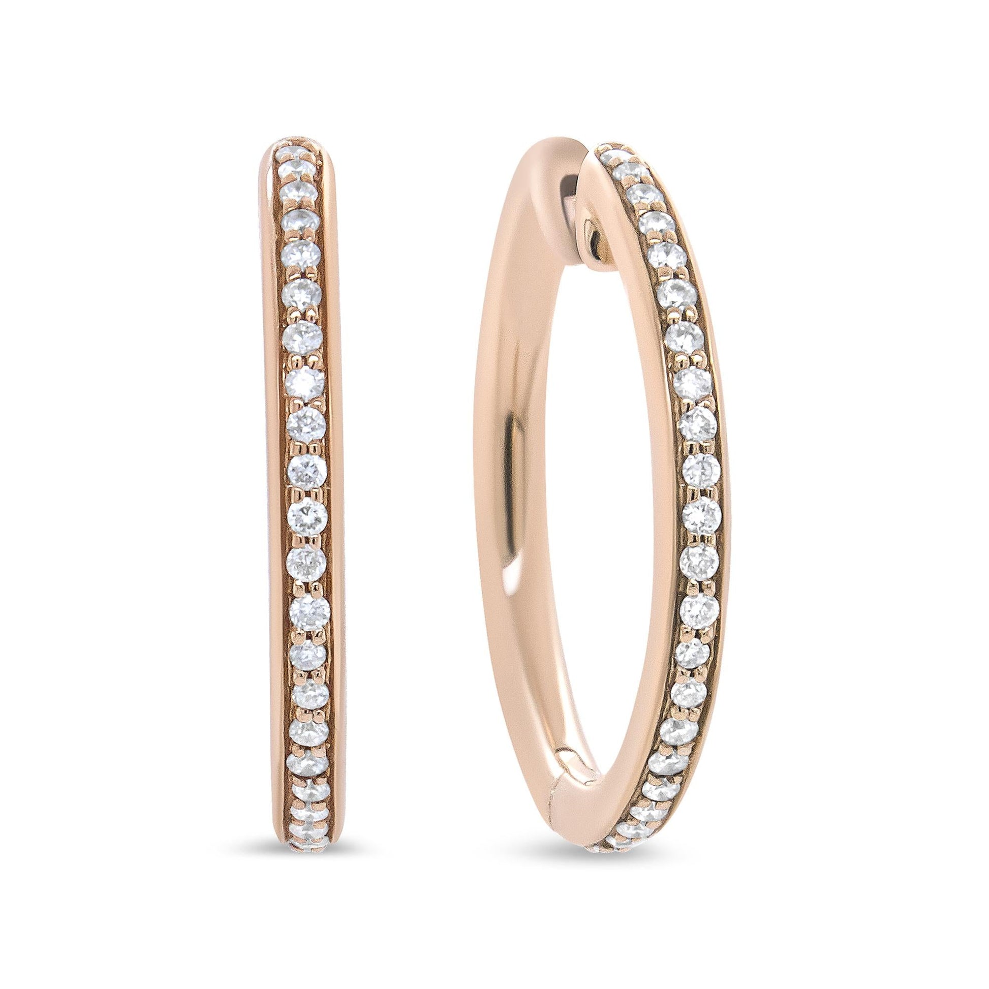 18K Rose Gold 1/5 Cttw Round Diamond Hoop Earrings (F-G Color VS1-VS2 Clarity)