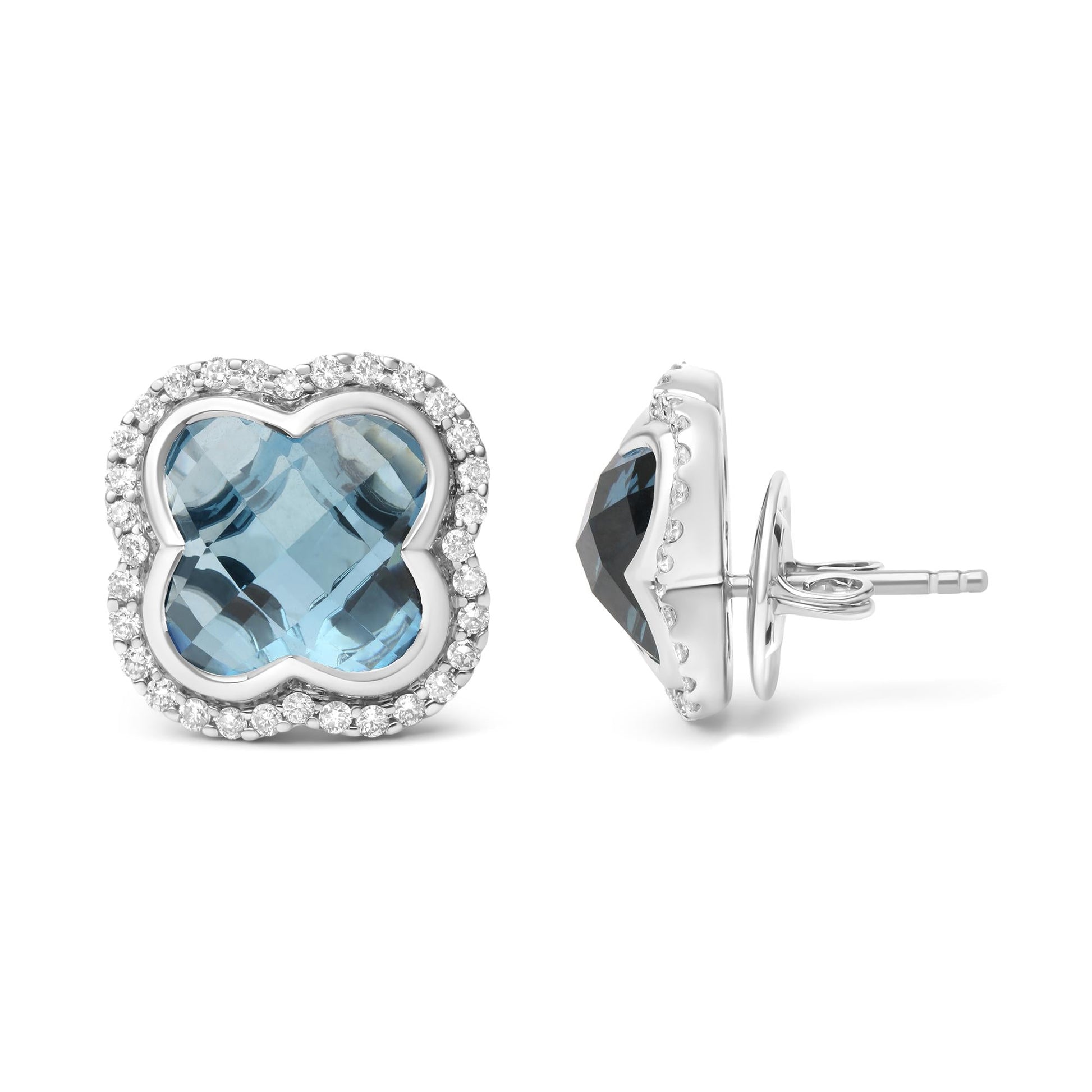 18K White Gold 3/8 Cttw Diamond and 11x11mm Clover-Cut London Blue Topaz