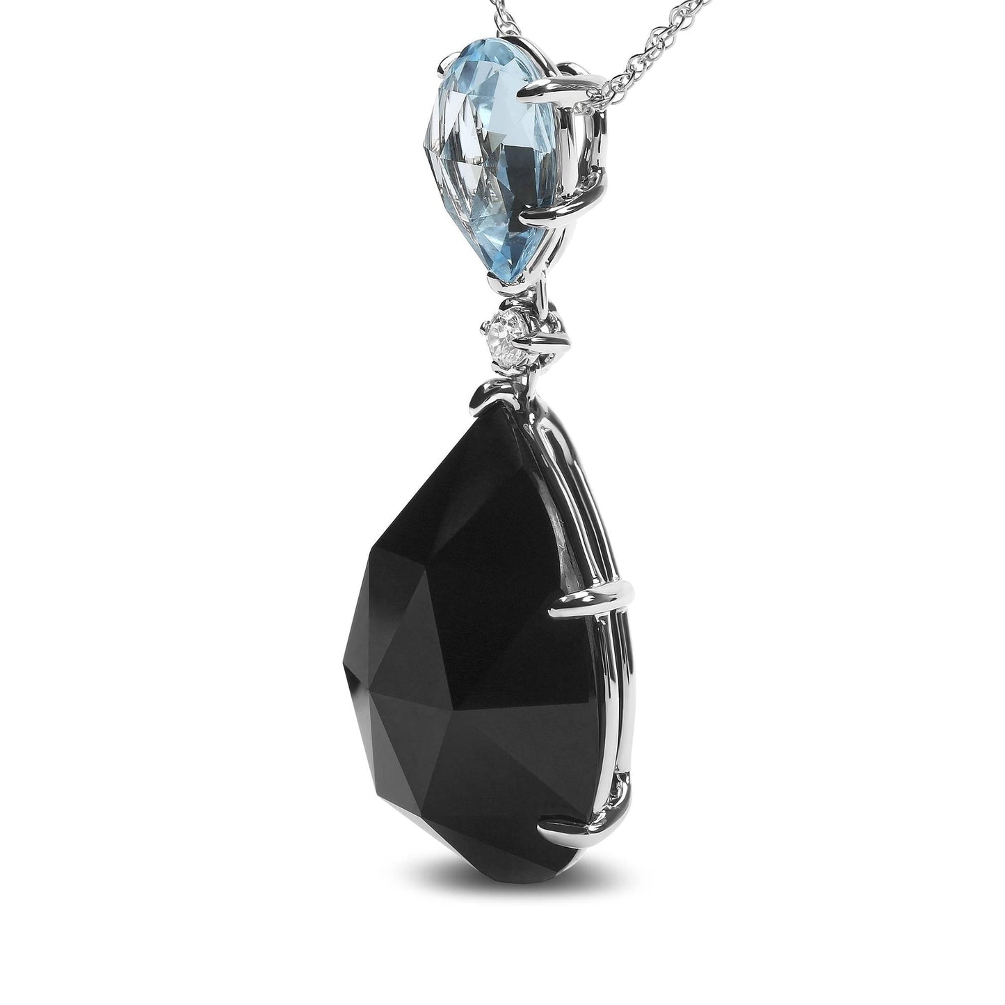 18K White Gold Diamond Accent and Pear Cut Sky Blue Topaz and Pear Cut Black