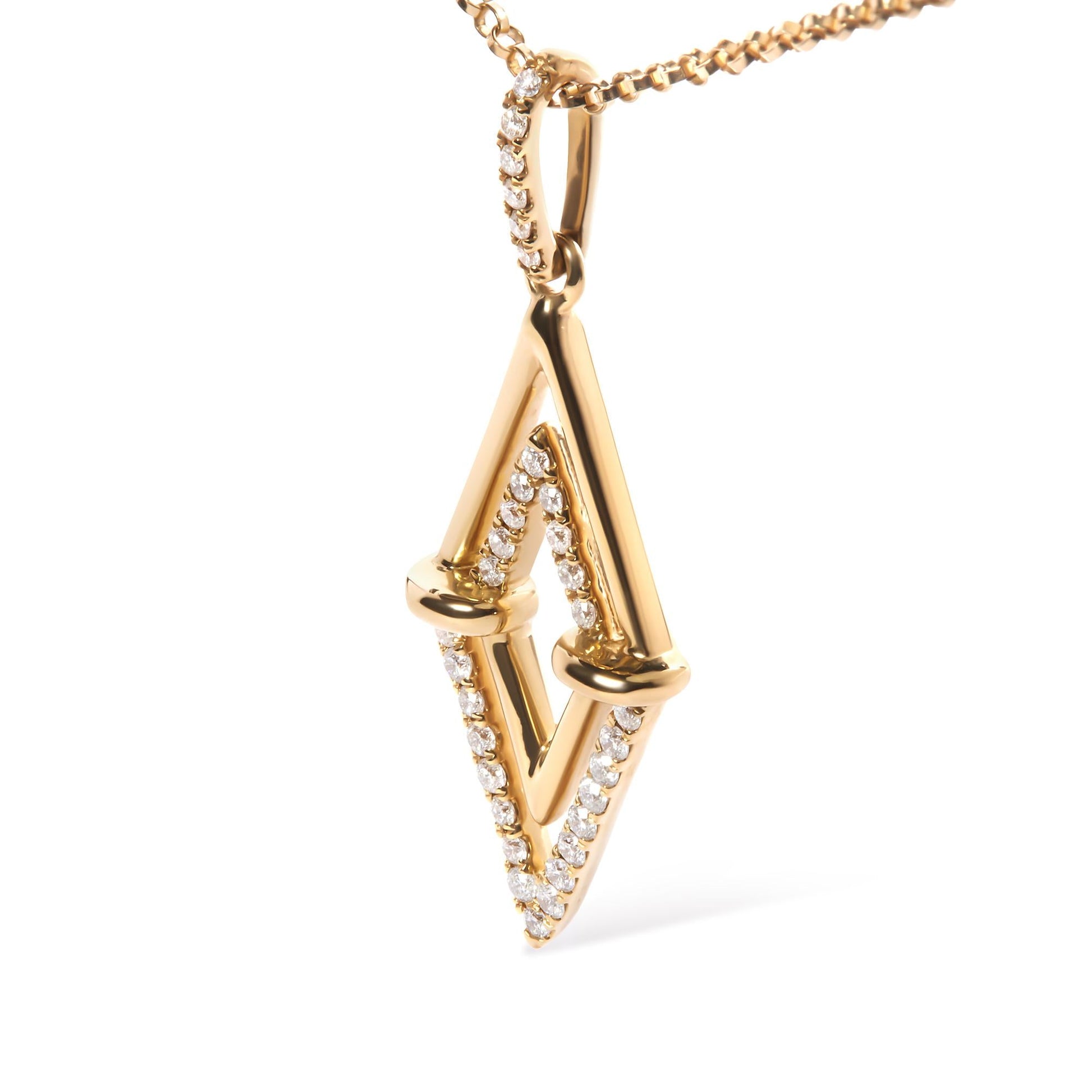 14K Yellow Gold 1/4 Cttw Diamond Double Triangle Geometric 18’’ Pendant